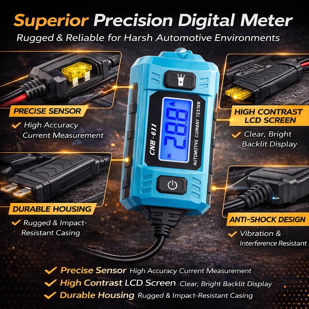 Automotive Circuit Probe Tester,Car Electrical Circuit Tester,20A 48V High-Precision Current Tester,for Fuse Wiring & Voltage Testing,Parasitic Battery Drain & Current Draw Diagnostic Tool