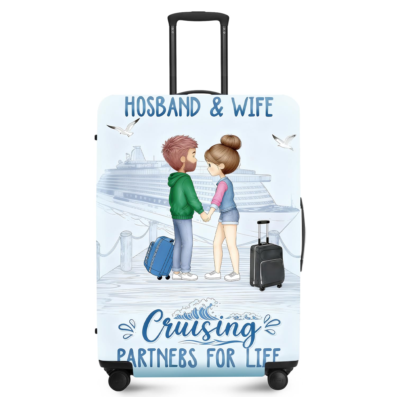 ANNA QUEEN Couple Travel Luggage Cover -Stretchable Airplane Suitcase Protector Sleeve,Universal Washable Fit for 28-30 Inch Checked Baggage,Water Resistant Durable Luggage Protector,L