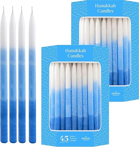 The Dreidel Company Velas de menorá de Hanukkah de lujo sin goteo, decoraciones azules y blancas, velas de menorá de Hanukkah para las 8 noches de