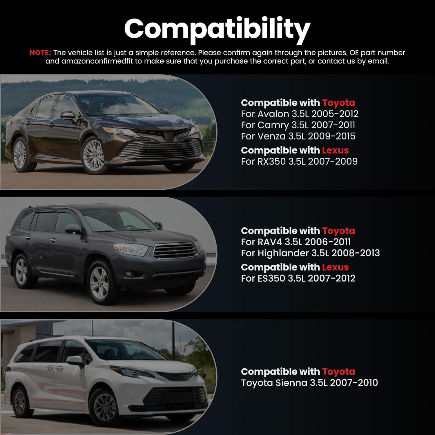 Set of 6 Fuel Injectors Compatible with Toyota Camry 2007-2011 Highlander 2008-2013 RAV4 2006-2011 Avalon 2005-2012 Sienna 2007-2010 RX350 2007-2009 ES350 2007-2012 3.5L,232500P040
