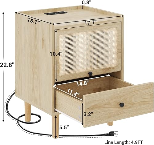 Miniatura 2 de VIAGDO Mesita de noche con estación de carga mesa auxiliar de madera mesita de noche LED para dormitorio mesa auxiliar con gabinete decorado de