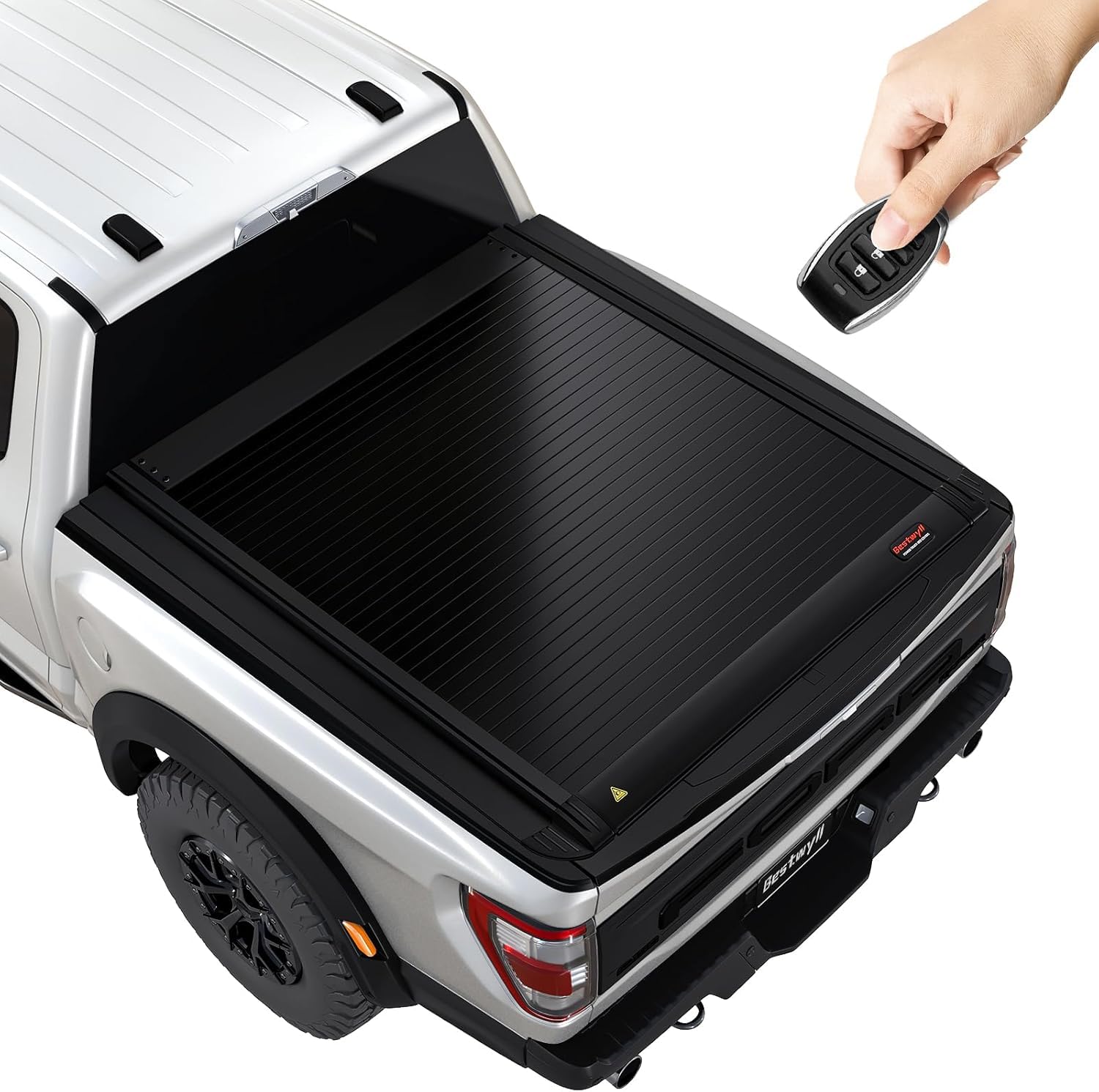 Electric Remote Retractable Hard Truck Bed Tonneau Cover Fits 2015-2025 Ford F-150 6.5 Ft Bed (79") (incl. Raptor/Lightning) Truck Bed Matte Black Low Profile Waterproof Off Road Rack Ready