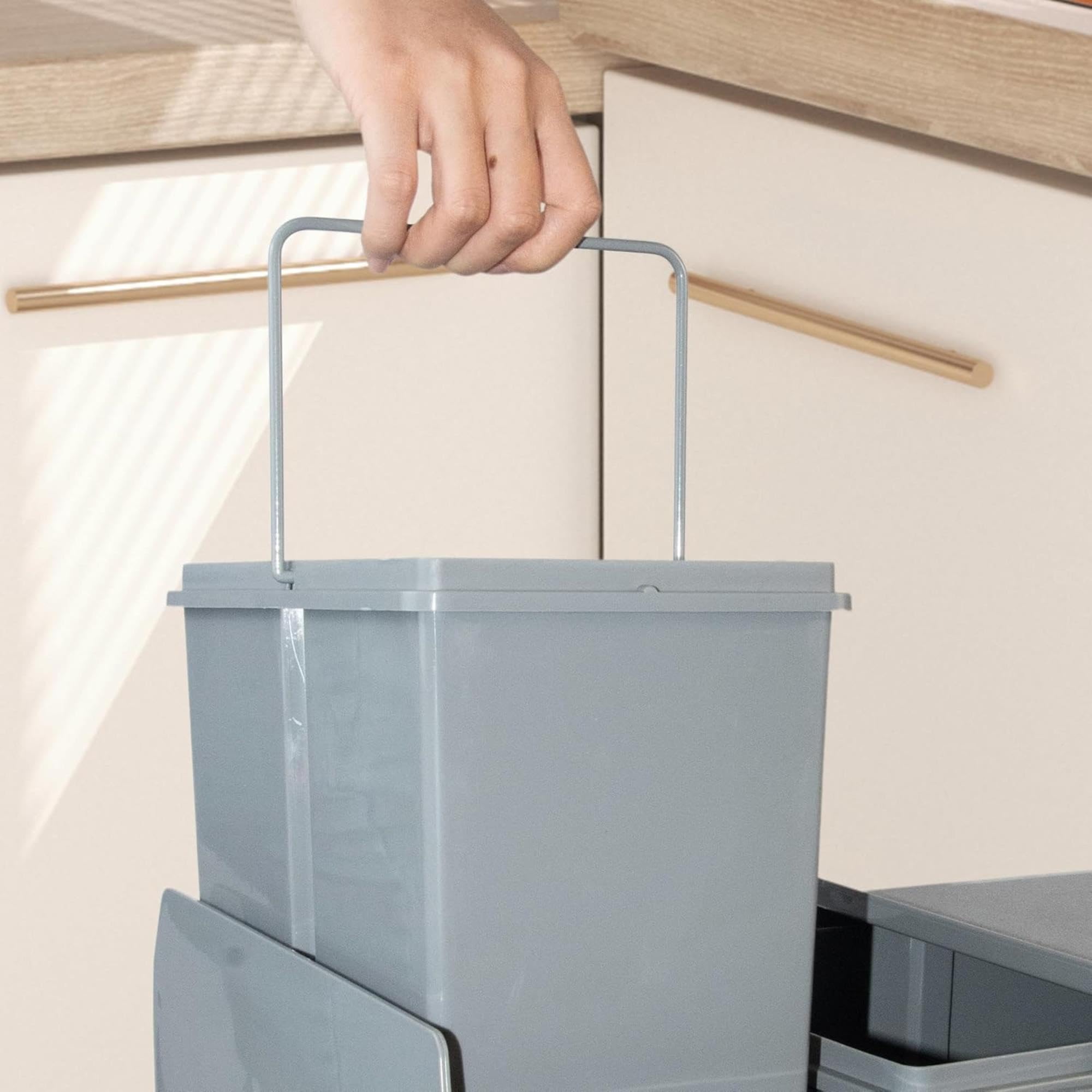 Poubelle de recyclage pour meuble de cuisine, poubelle sous évier 20 L, fixation inférieure et retrait manuel, poubelle amovible, avec couvercle