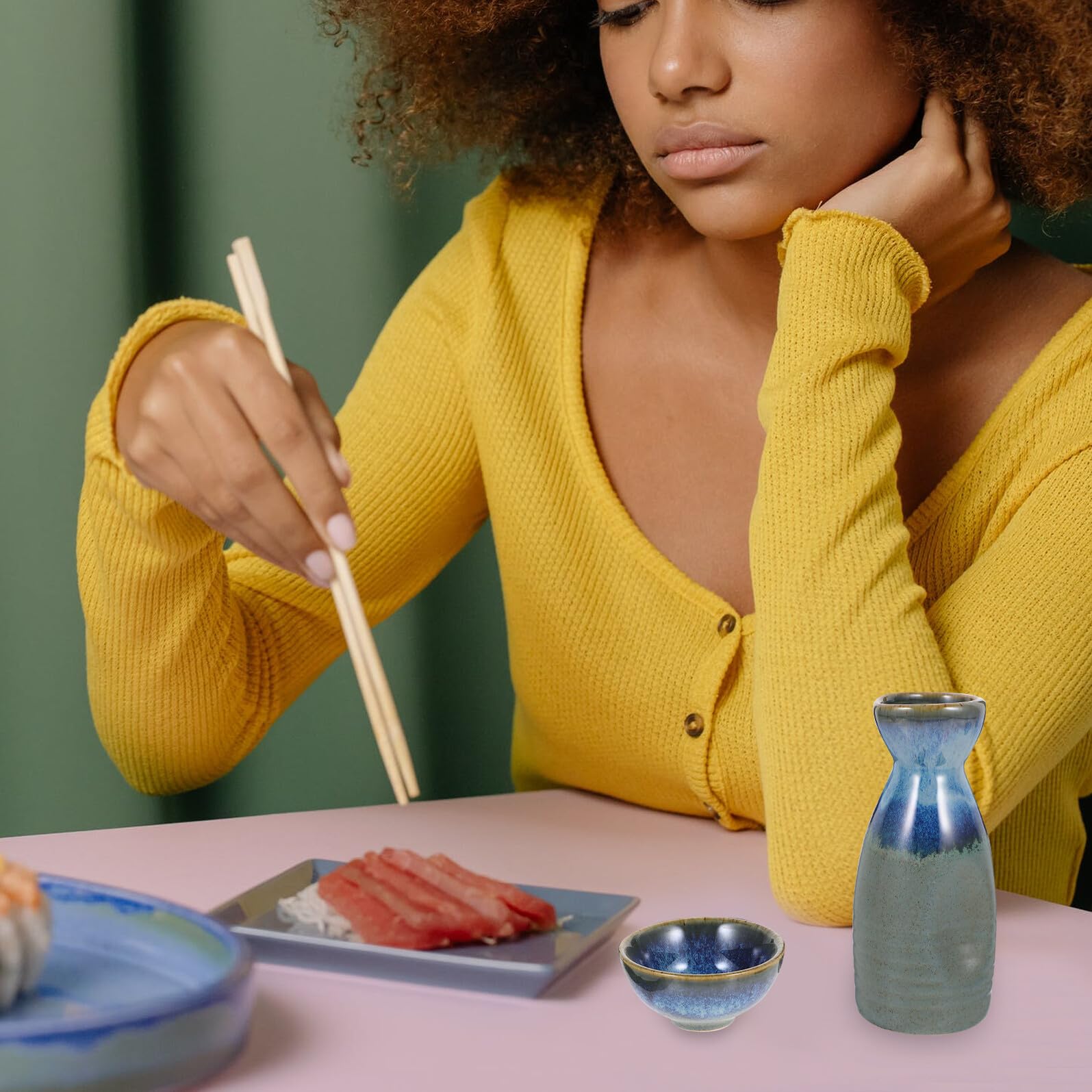 TEHAUX Set per Sakè Giapponese in Ceramica, Bottiglia e Coppe