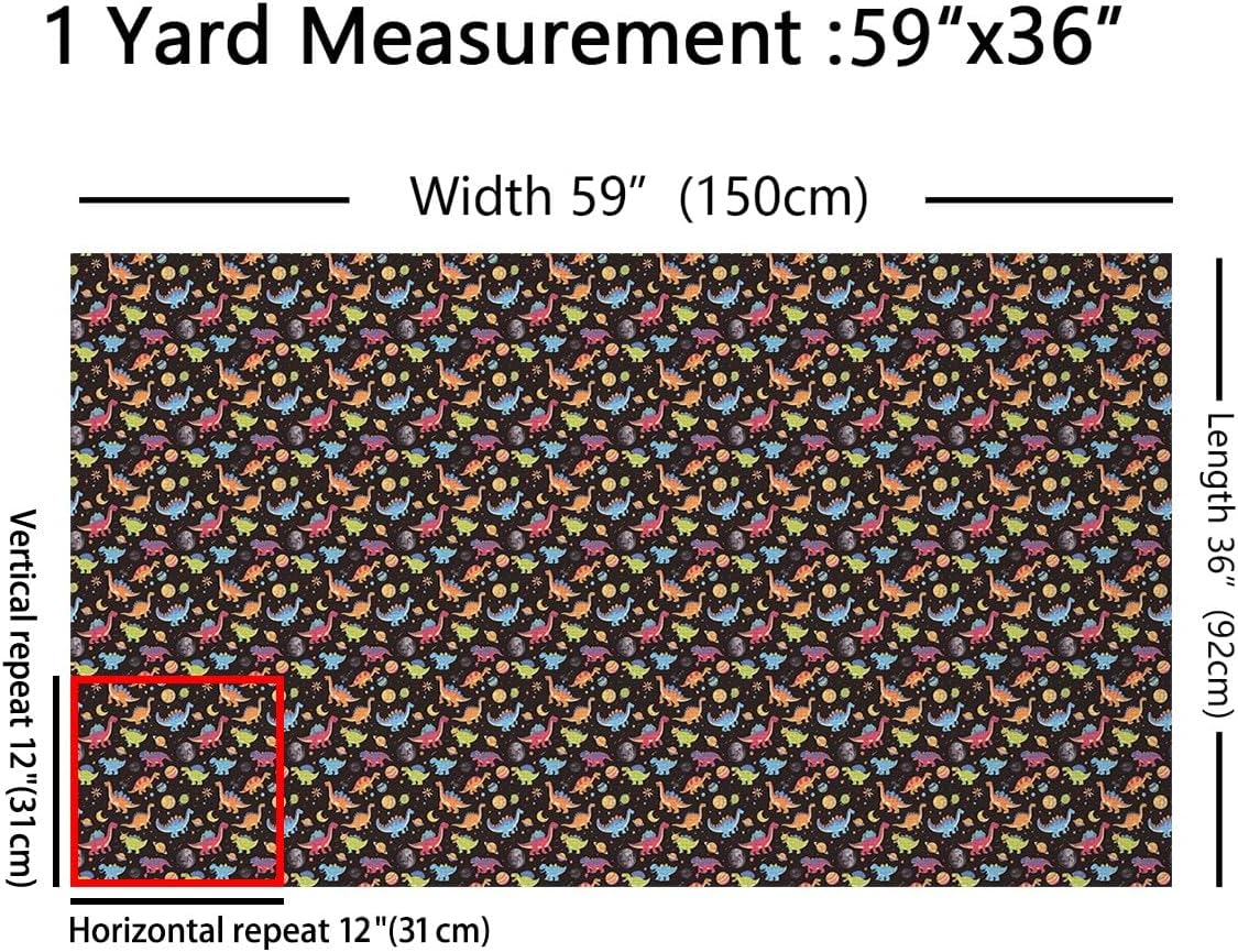 Feelyou Cartoon Dinosaur Fabric by The Yard 2 Yards Outer Space Upholstery Fabric for Chairs for Kids Boys Girls Kawaii Dinosaur Decorative Waterproof Outdoor Fabric Universe Planet Outdoor Fabric