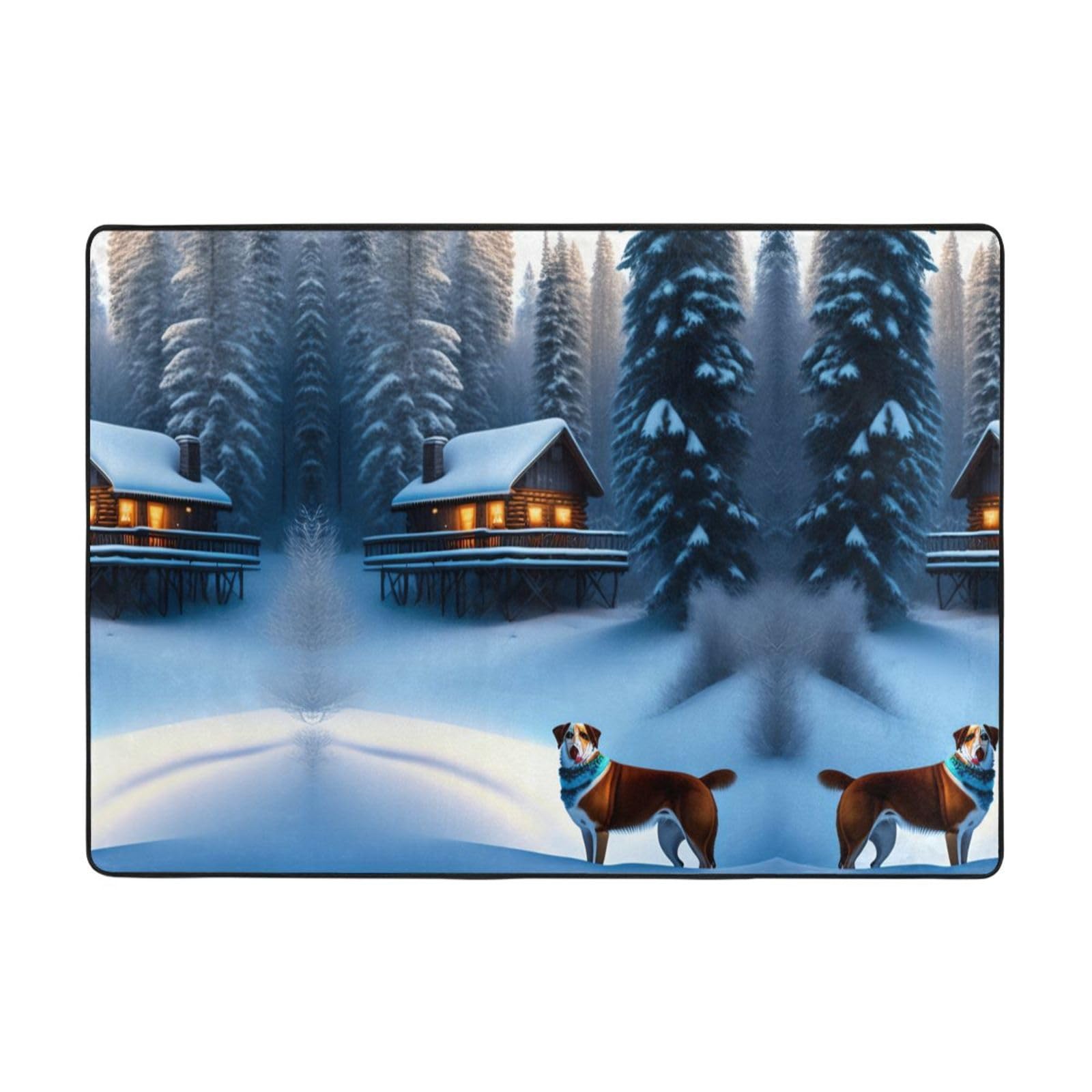 Tapis en bois doux motif maison enneigée haute densité