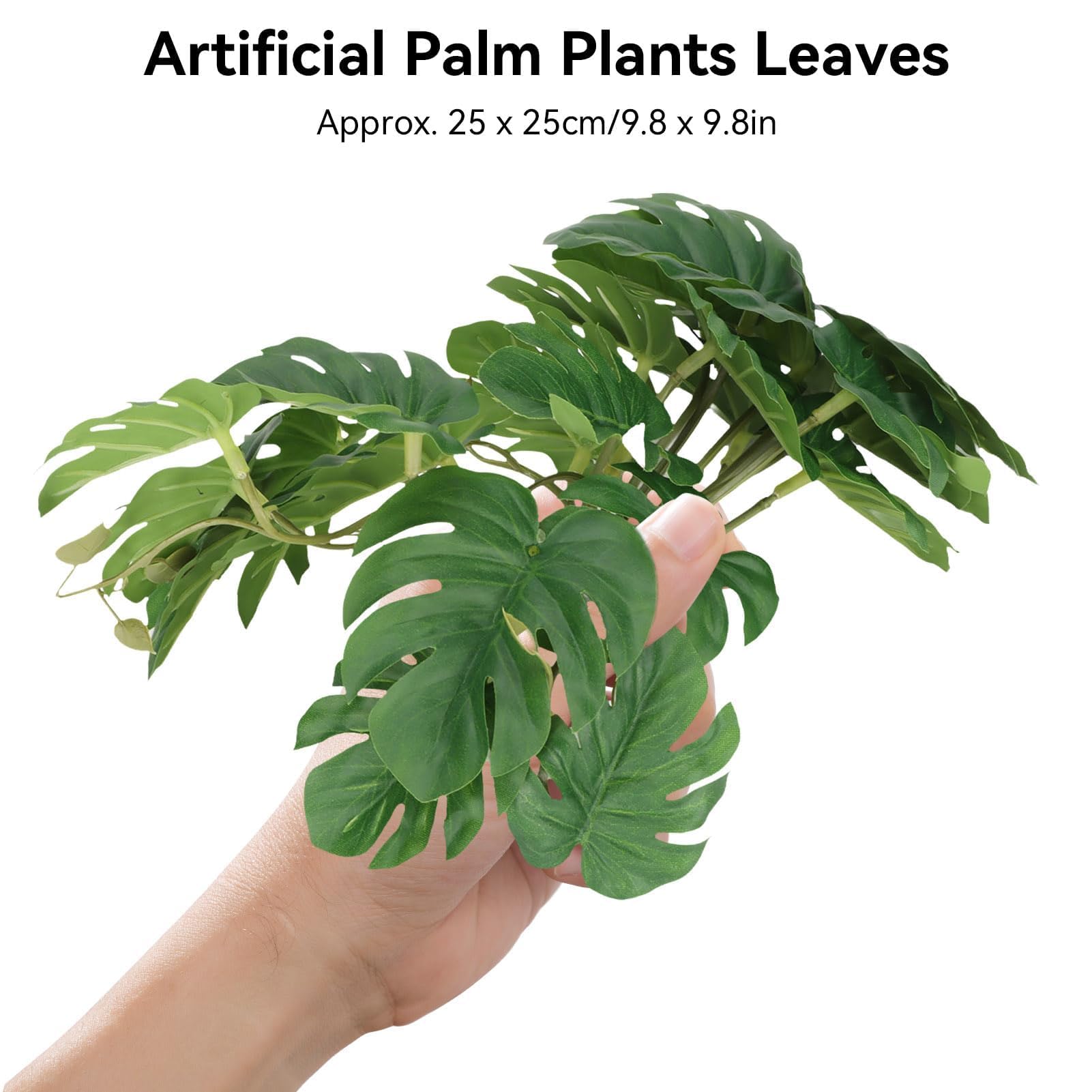 HERCHR 25 x 25 cm/9,8 x 9,8 po Plantes Artificielles pour Reptiles, Feuille de Palmier Artificielle Plastique Décorative avec Ventouse pour Aquarium de Tortues de Reptiles Décor de Terrarium