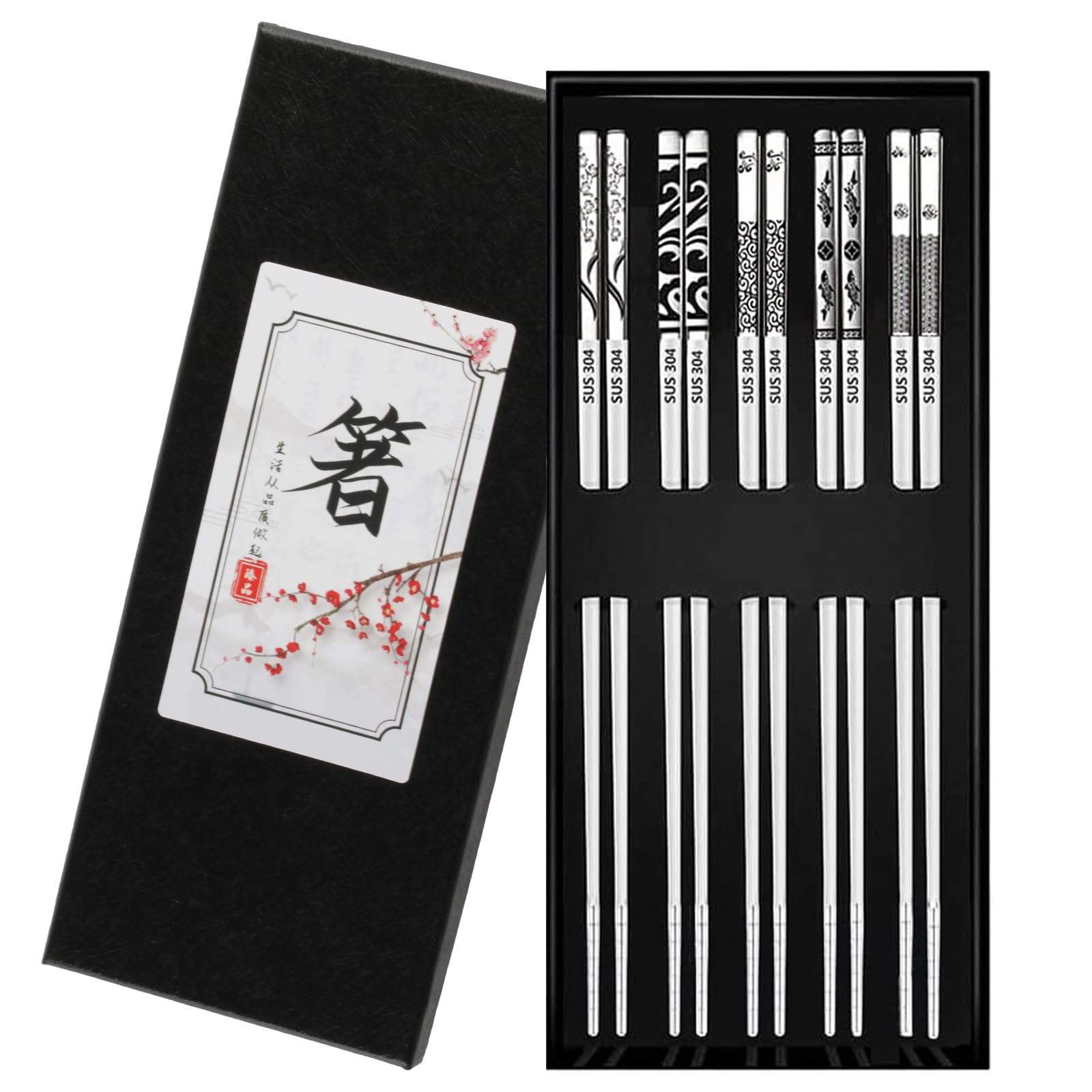 0XBIT Bacchette Cinesi, 2 Pezzi Personalizzati Chopsticks, Riutilizzabile Bacchette Sushi, Viene Fornito con 2 Porta Bacchette Ceramica Panda, Stoviglie Stile Cinese, per Casa, Ristorante Regalo