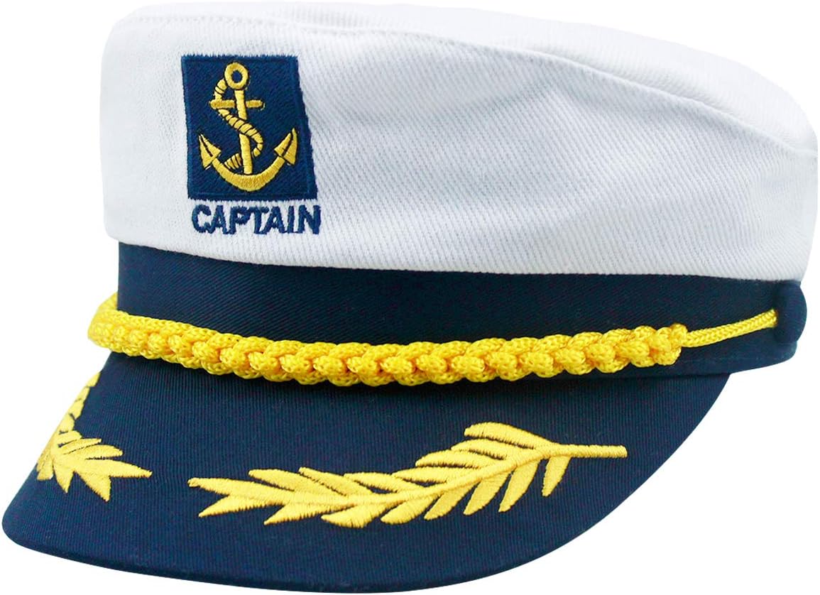 Sailor Hat White Captains Cap Adjustable（20.47“-21.25”） -Costume for Children Perfect for Carnival - One Size (White)