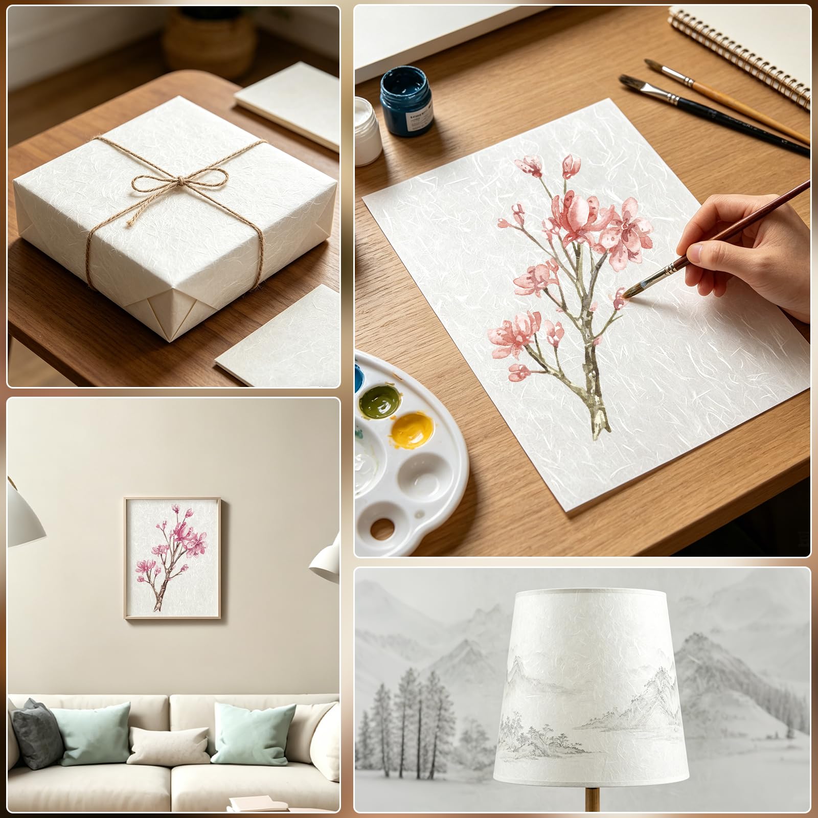 60 fogli di carta Washi Unryu, formato A4, realizzata a mano, con texture a fibre lunghe naturali, semitrasparenti, per scrittura, decoupage, arte e fai da te, 29,7 x 21 cm