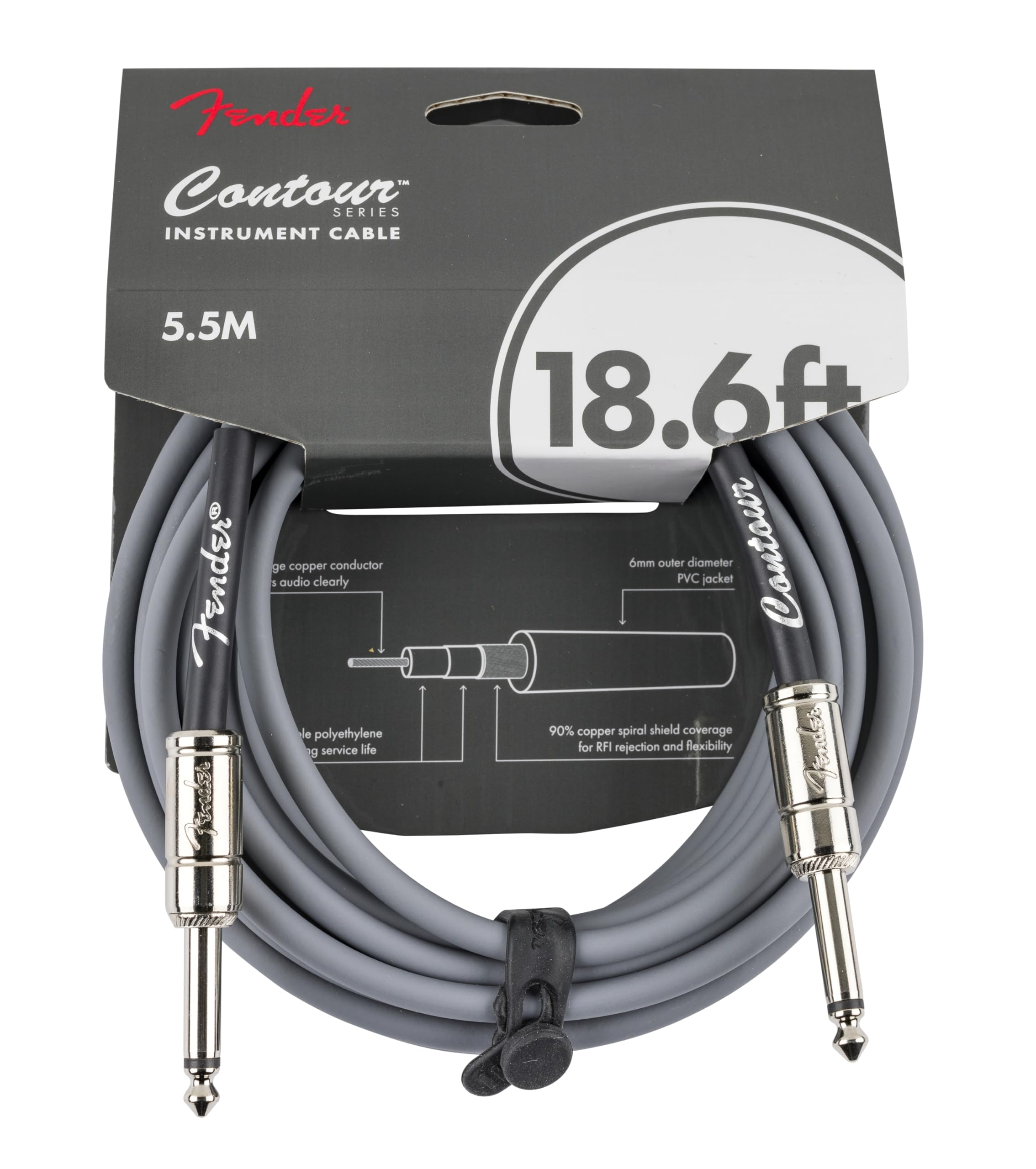 Fender Contour Instrument Cable, Guitar Cable, Guitar Accessories, Straight/Straight, Inca Silver, 18.6 ft