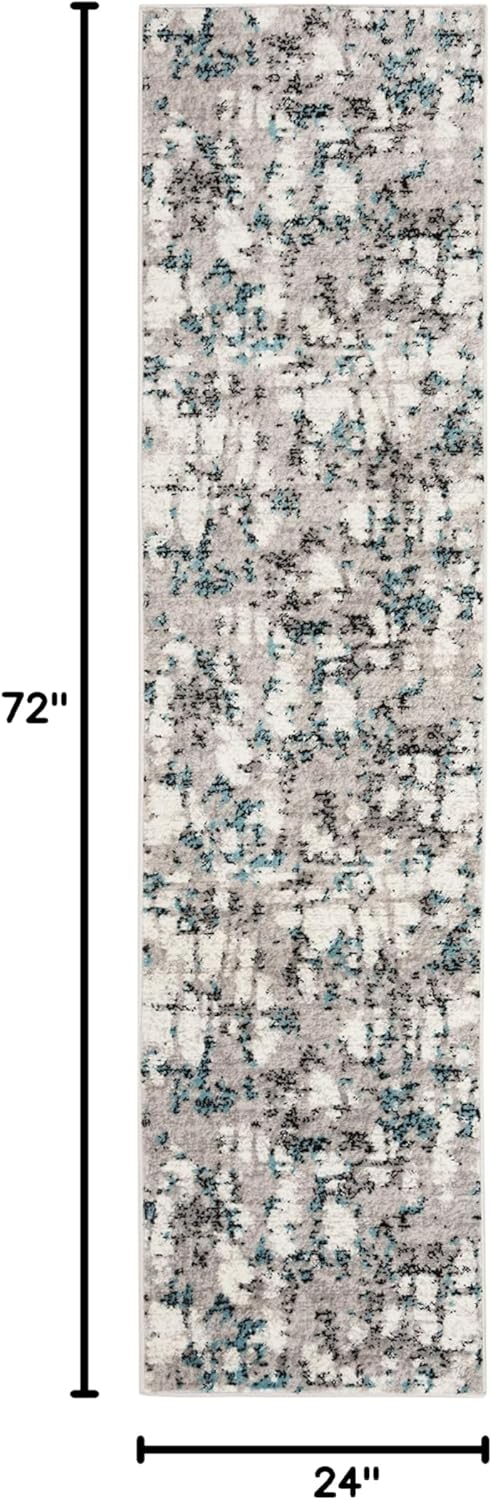 SAFAVIEH Skyler Collection 2' x 6' Grey/Blue SKY193B Modern Abstract Non-Shedding Living Room Entryway Foyer Hallway Bedroom Runner Rug