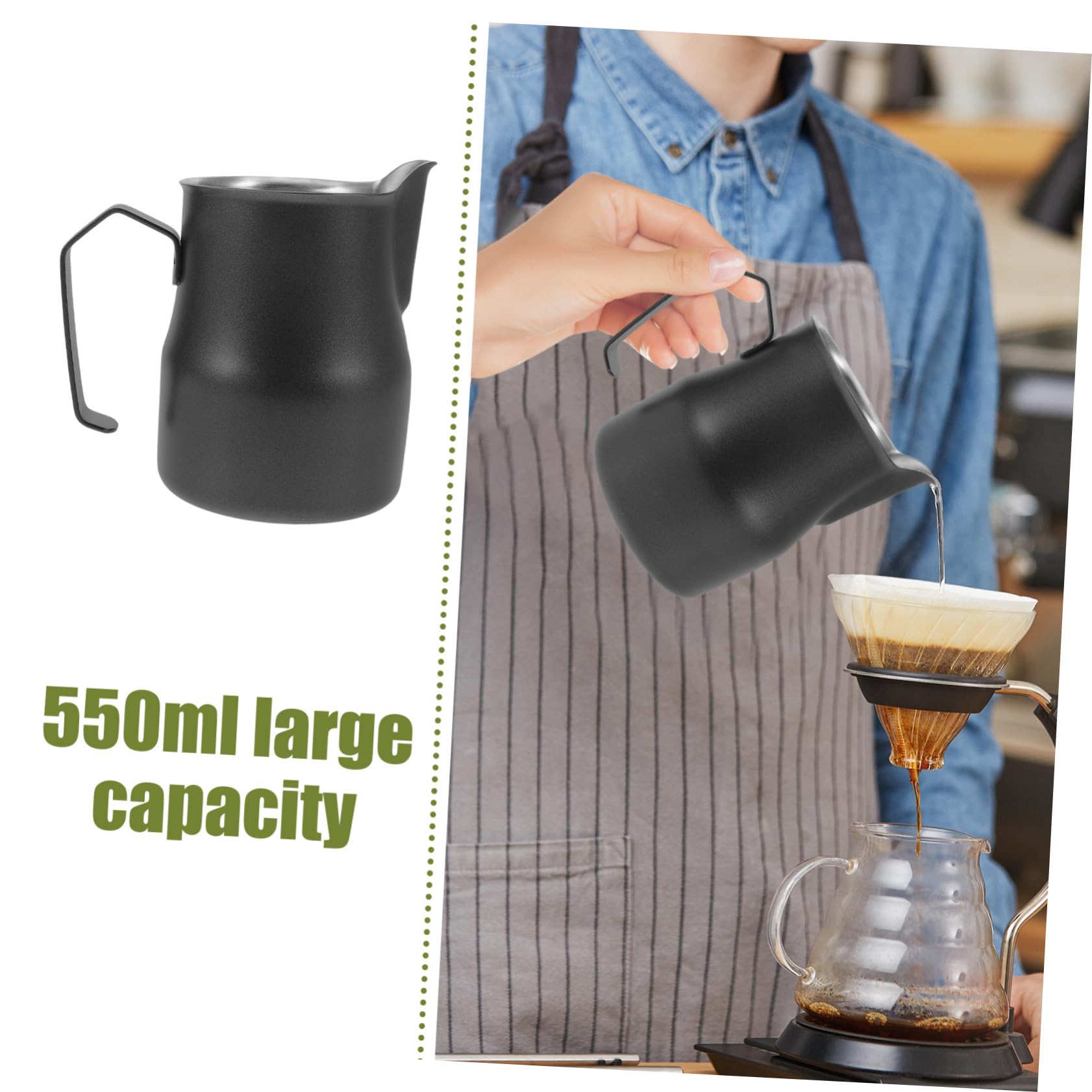 Lurrose 2 Piezas Taza de café con leche portátil desnatadora boca Fabricante y lanzador de café de leche taza o leche jarra metálica tazas inoxidables Acero inoxidable Negro