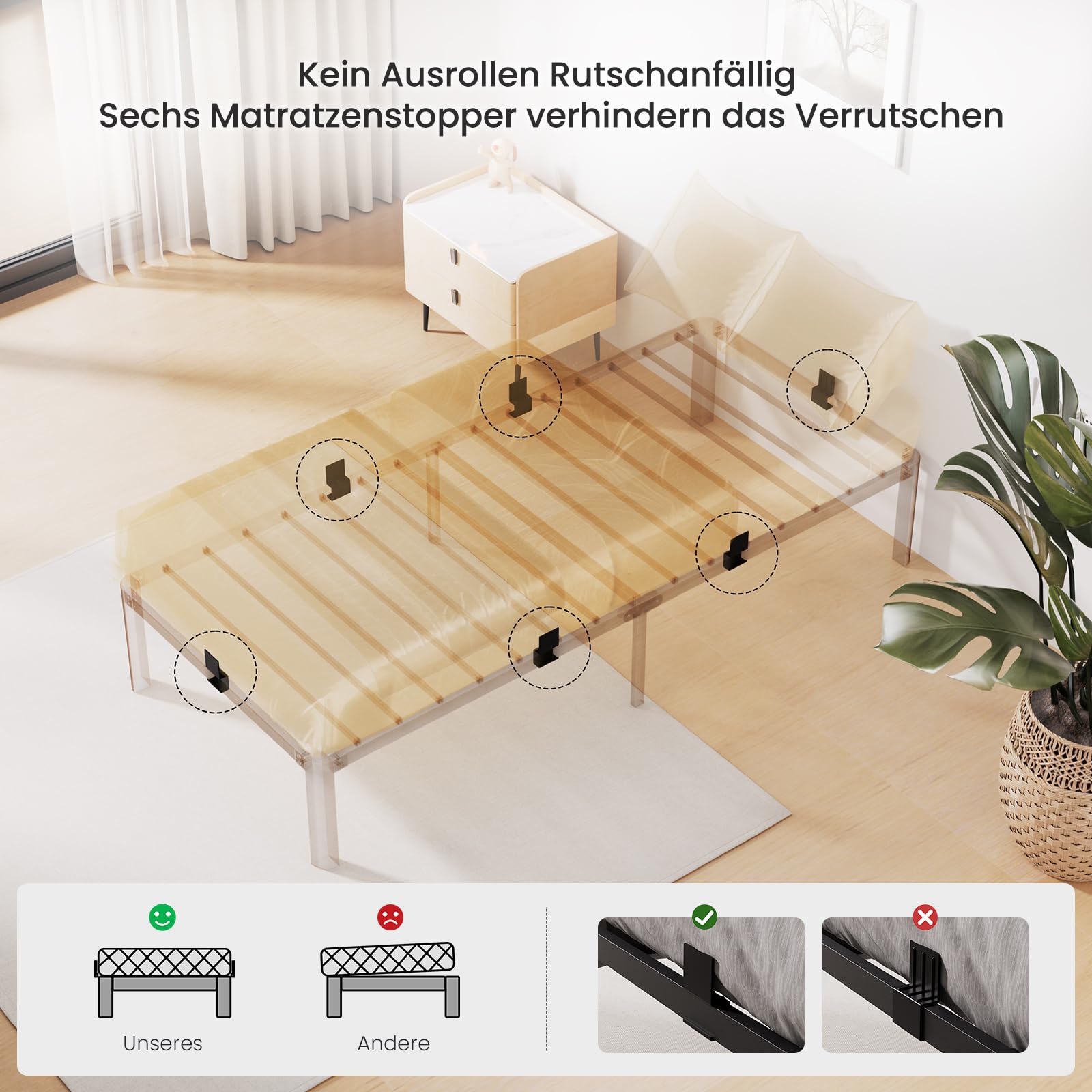 KUTAS Einzelbettgestell, 90 x 200 cm, Höhe 36 cm mit Stauraum unter dem Bett, 14 Reihen Metalllamellen Bett, Kein Boxspringbett Erforderlich, Einfach zu Montieren, Geräuschlos, Modern, Schwarz