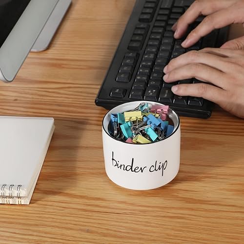 Vista 15 de Soporte de clip para carpeta de granja, organizador dispensador de clips de papel de cerámica para escritorio, soporte de pasadores de oficina de 8