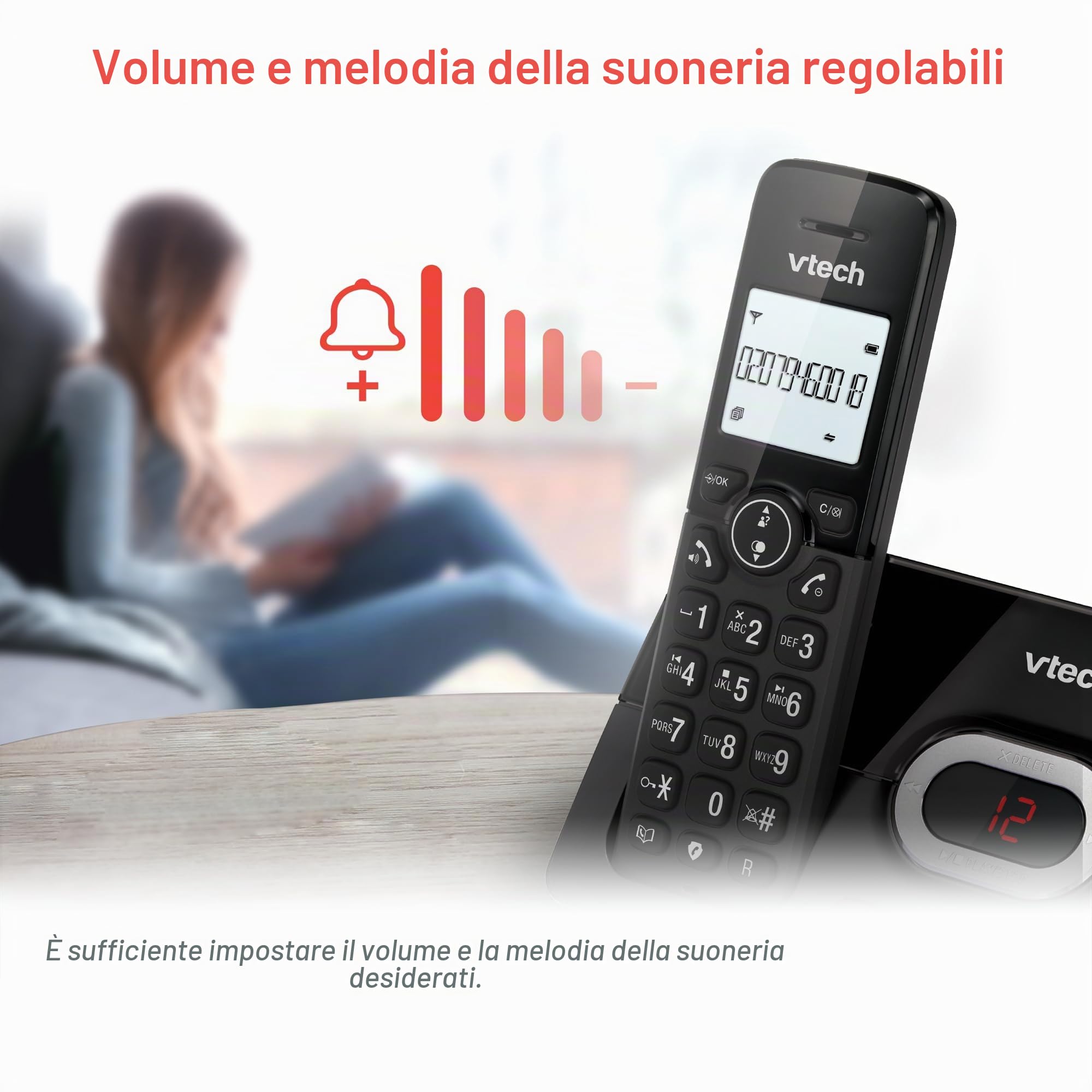 VTech CS2051 Telefono senza fili con segreteria telefonica e 2 combinati, Modalità ECO+, Telefono Senior, Telefono Fisso, Blocco chiamata, Funzione vivavoce, Tasti grandi, Display 1 Linea, Nero