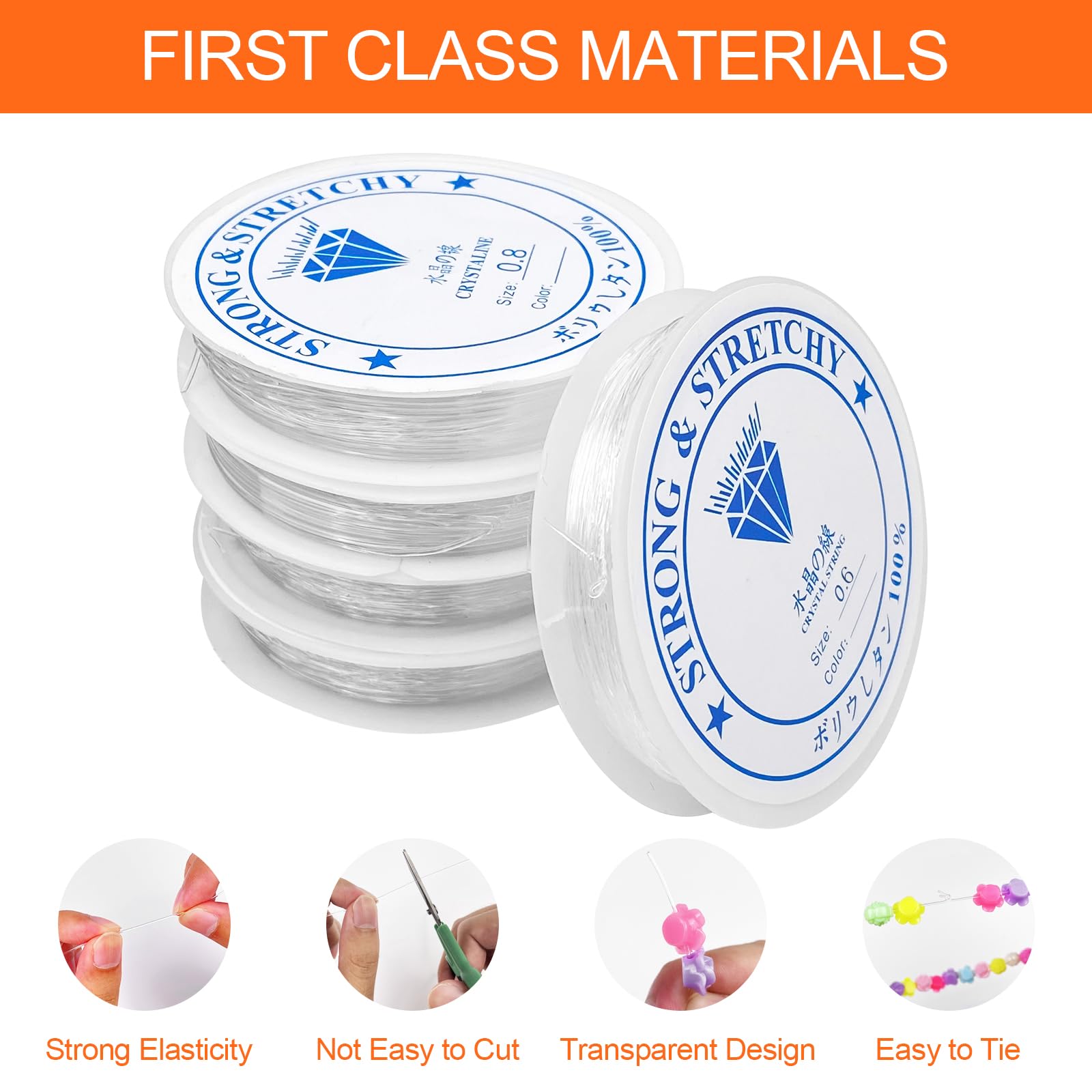 Kit Fil Élastique Transparent Pour Bracelets - 4 Diamètres + Aiguille - Perles DIY Bijoux