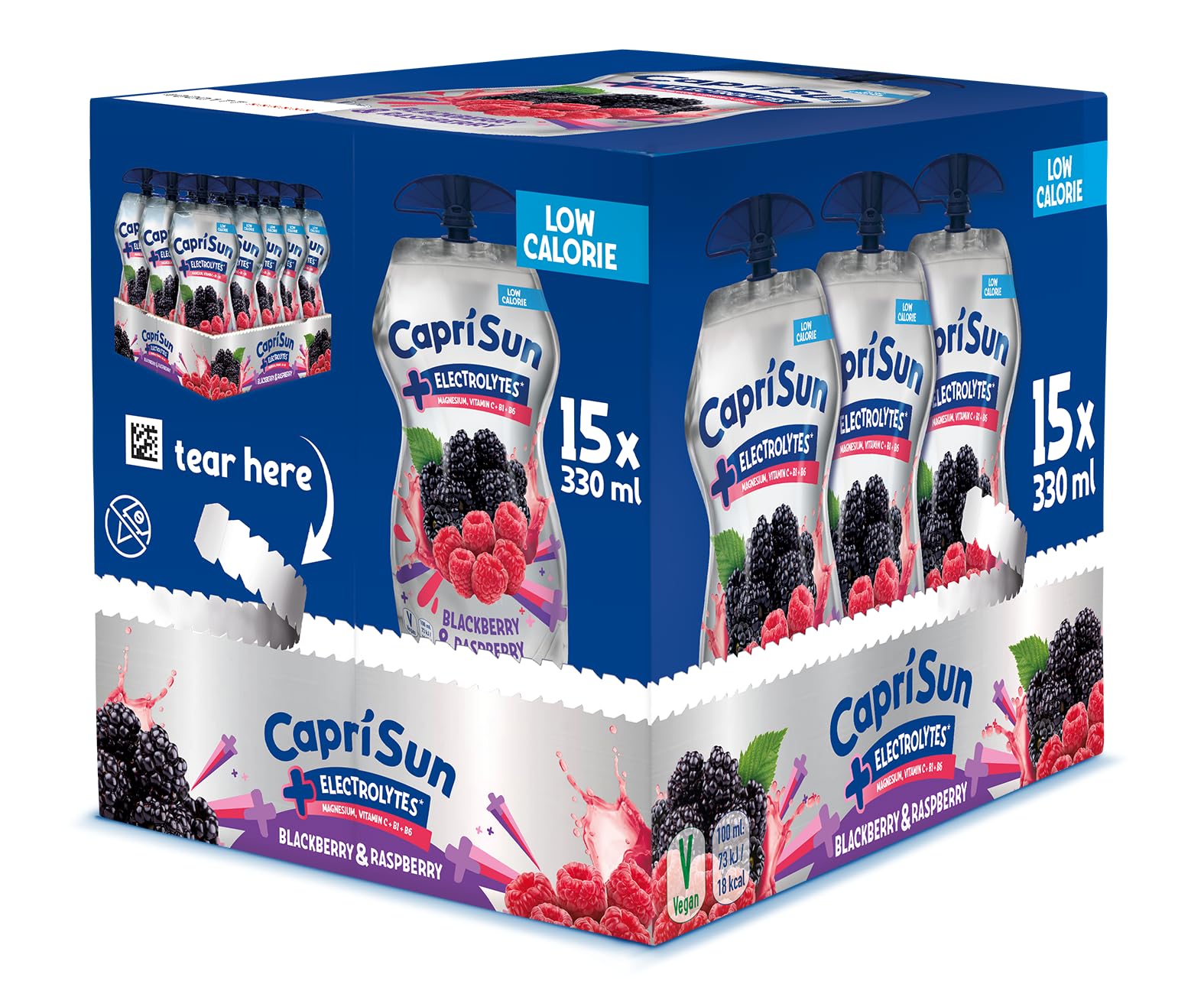 Capri-Sun + Electrolytes Brombeere & Himbeere Multipack (15 x 330ml) Große Beutel mit Wiederverschluss - Mit Magnesium & Vitaminen - Ohne künstliche Zusätze - Vegan, Glutenfrei