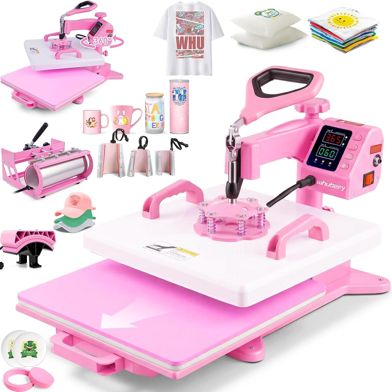 Pressa per trasferimento da 38 x 38 cm, 8 in 1, con pressa per tazze, pressa per cappelli, riscaldamento rapido e uniforme, controllo preciso del tempo e della temperatura