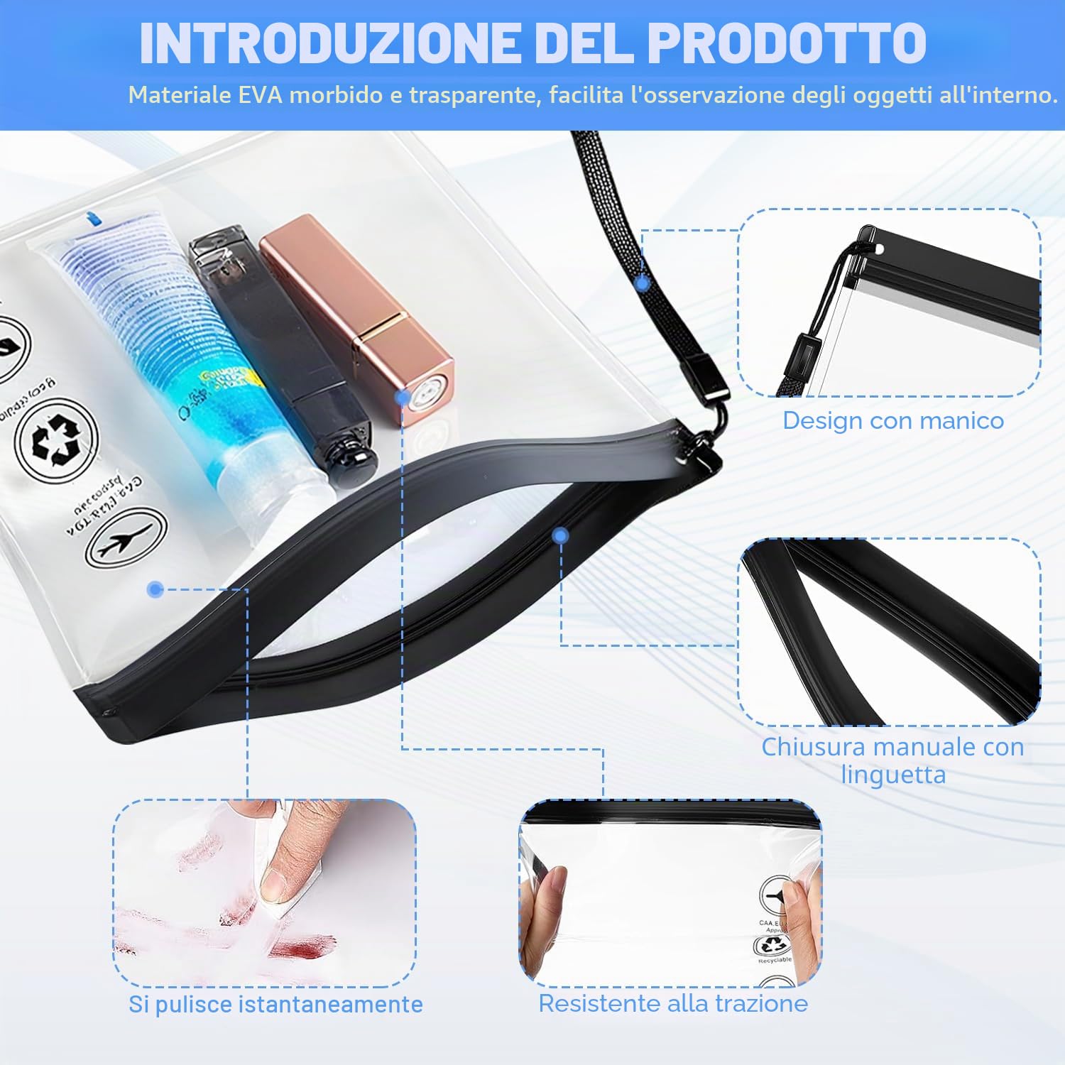 Sacchetti per Valigia da Viaggio – Buste per Liquidi Aereo 20x20cm Trasparenti TSA, Busta Trasparente per Liquidi Aereo Impermeabile, Pochette Trasparente da Viaggio Porta Liquidi
