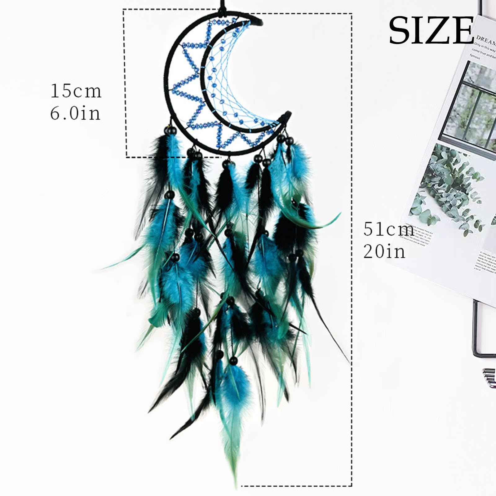Dream Catcher with Black and Blue Feather Design Wolf Theme Wall Hanging for Boys and Girls Teen Bedroom Accessory and Home Craft Gift - Image 2