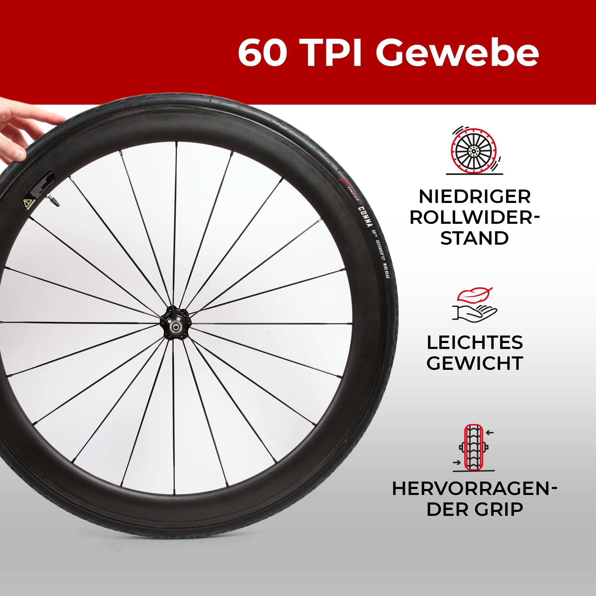 Fincci Pneu Vélo Route 700x23C Conna - Protection Antiponcture 60 TPI - 1 Pièce