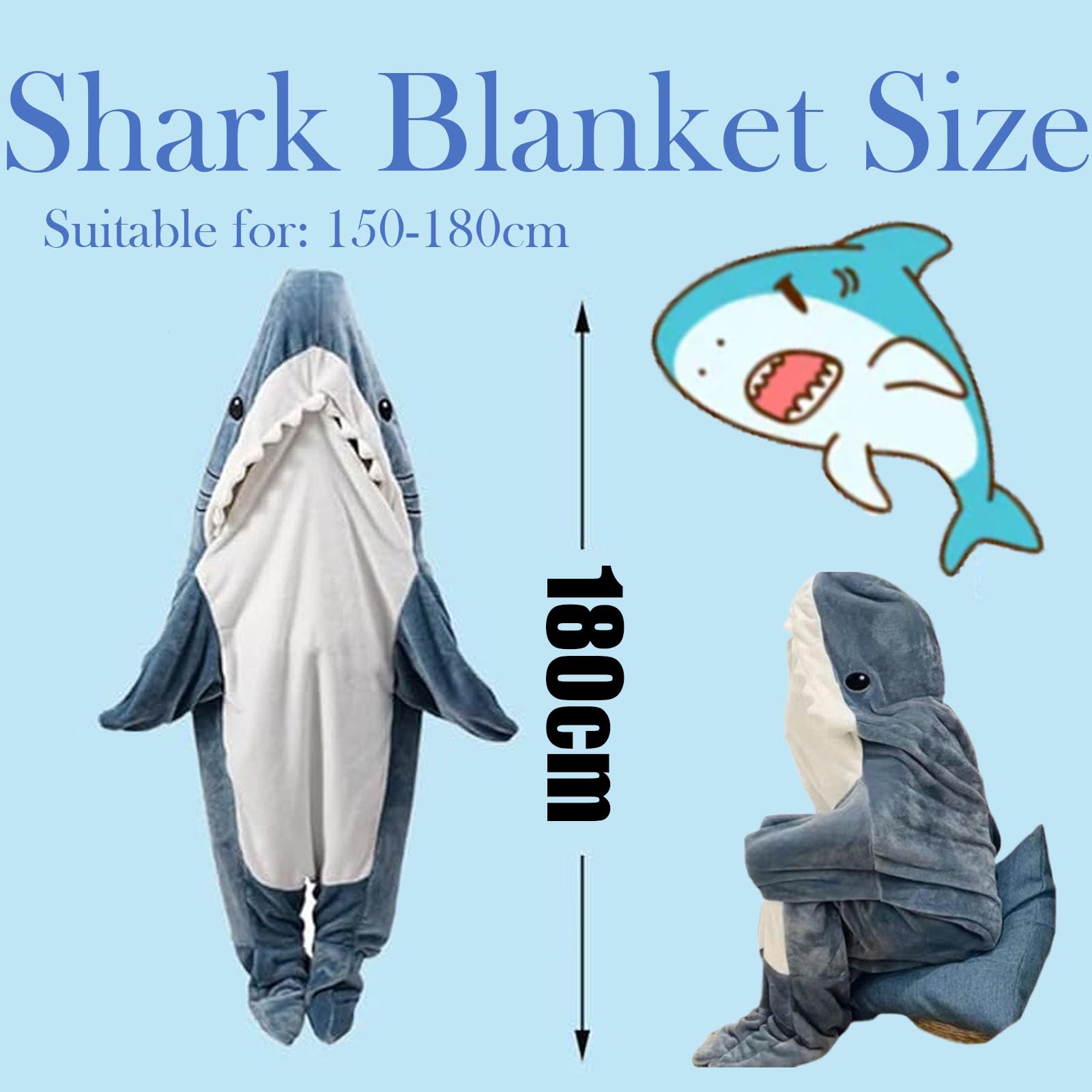Vexquivera Shark Blanket Hoodie Adult,Shark Blanket,Shark Jumpsuit,Adult Kid Cozy Wearable Blanket Sleeping Bag,Shark onesie,Super Soft Fleece Sleeping Bag,Shark costume - Image 2