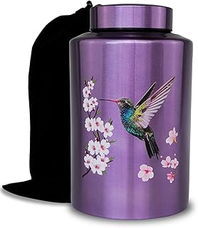 Large Cremation Urns for Adult Male Female Ashes, Up to 220 lbs Decorative Urn for Human Remains with Velvet Bag(Hummingbird)