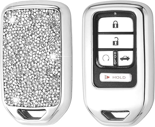 Miniatura 1 de Royalfox (TM) actualizado 2, 3, 4, 5, 6, 7 botones, cristales de diamantes brillantes en 3D, funda inteligente para llave a distancia para Honda
