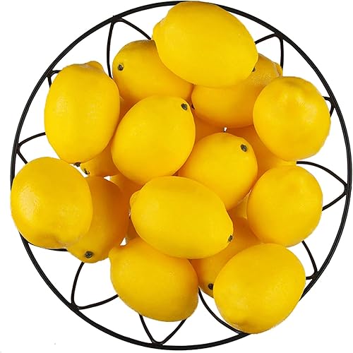Toopify 20 limones artificiales amarillos, limones de frutas falsas, imitación de limón artificial realista para decoración del hogar, casa, cocina,