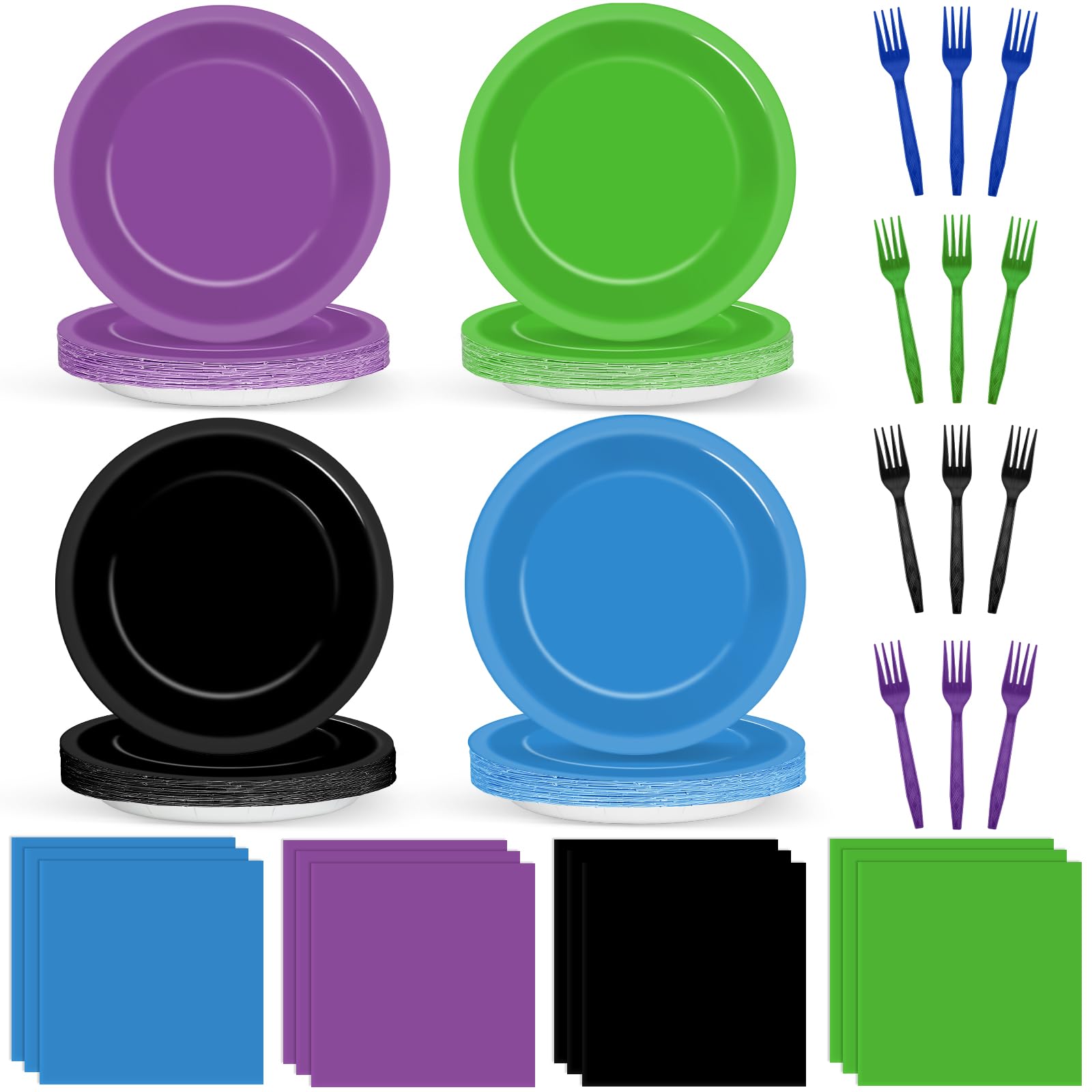 96Pcs Night Video Game Party Supplies Nite Gamer Paper Plates and Napkins Birthday Decorations Level Up Disposable Tableware Set for Kids Video Game