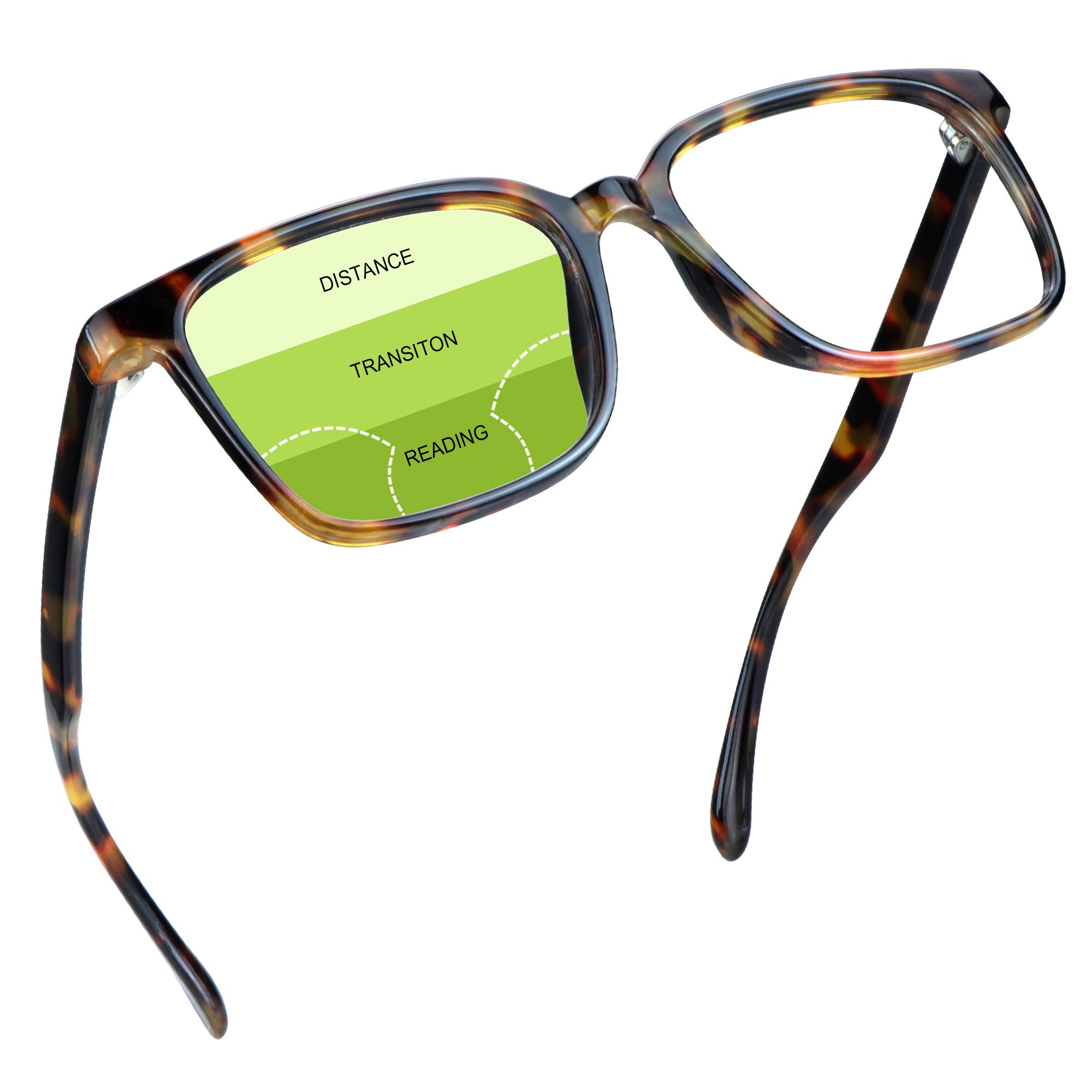 Progressive Multifocal Presbyopic Glasses with Clear Lenses, Blue Light Blocking Glasses for Women and Men, Anti Glare, Reduce Eyestrain (Tortoise, 0.00/+2.00 Magnification)