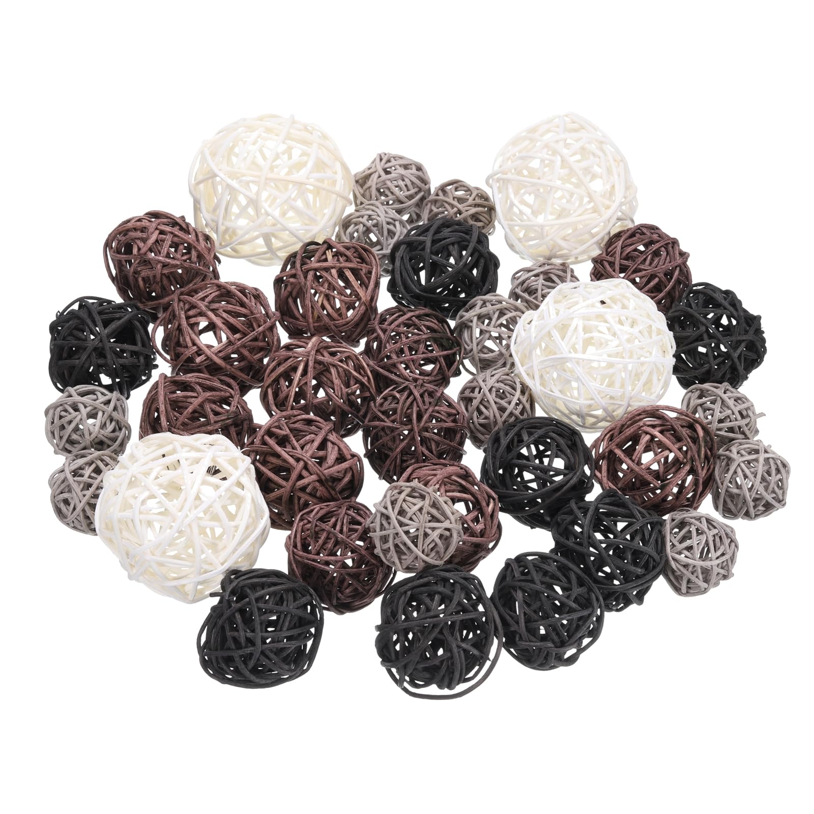 sourcing map 36 Pcs Wicker Rattan Balls, 1.2" 1.6" 2" 2.4" Wood Decorative Balls Vase Fillers for Centerpiece Bowl Orbs Fillers Tree Wedding Home Decor, Light Gray/Coffee/Black/White