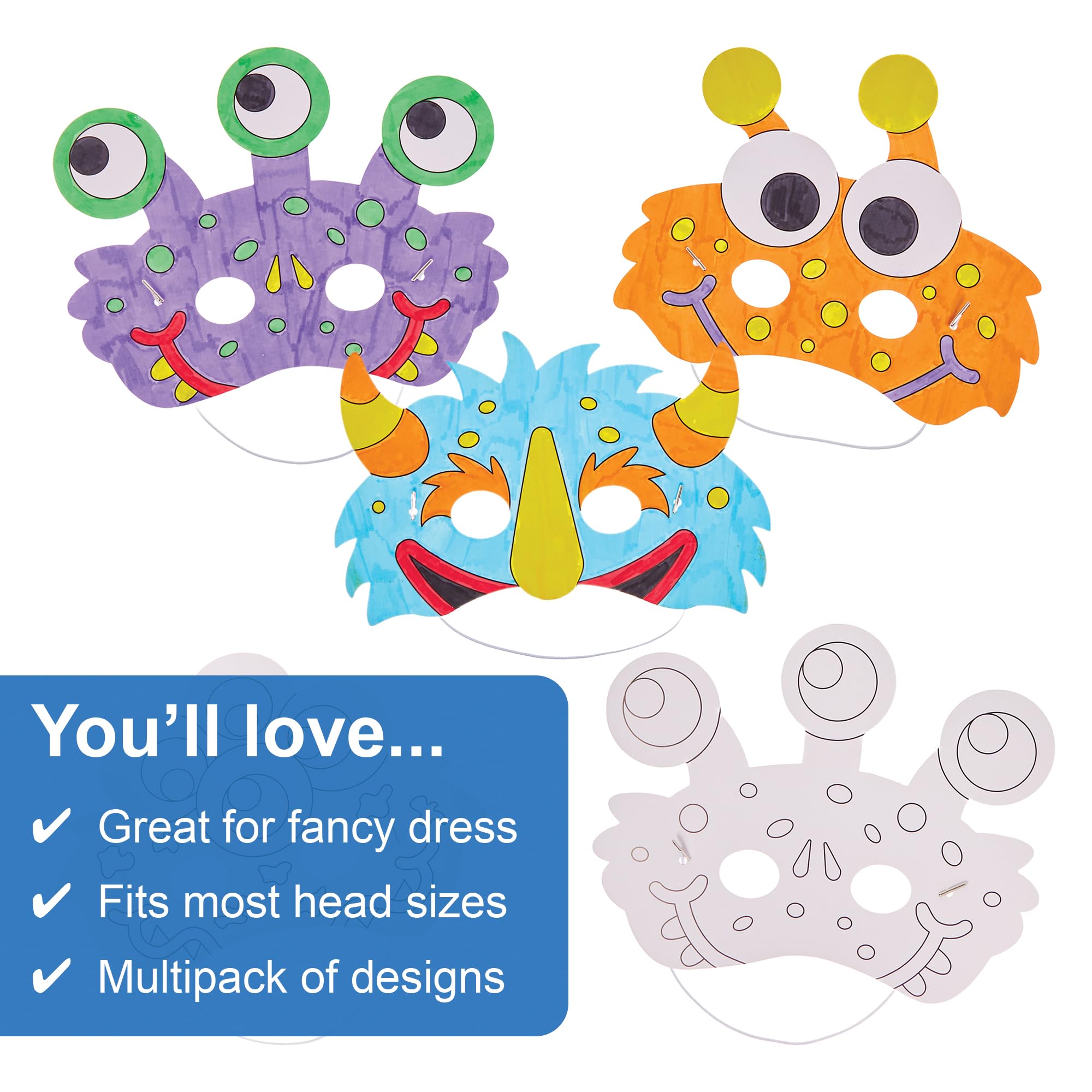 Baker Ross FX574 Monster Colour In Masks - Pack of 10, Halloween