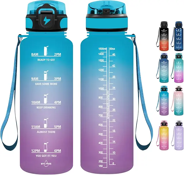Gourde 1,5L Grsta - Bouteille d'eau sport sans BPA avec marqueur de temps