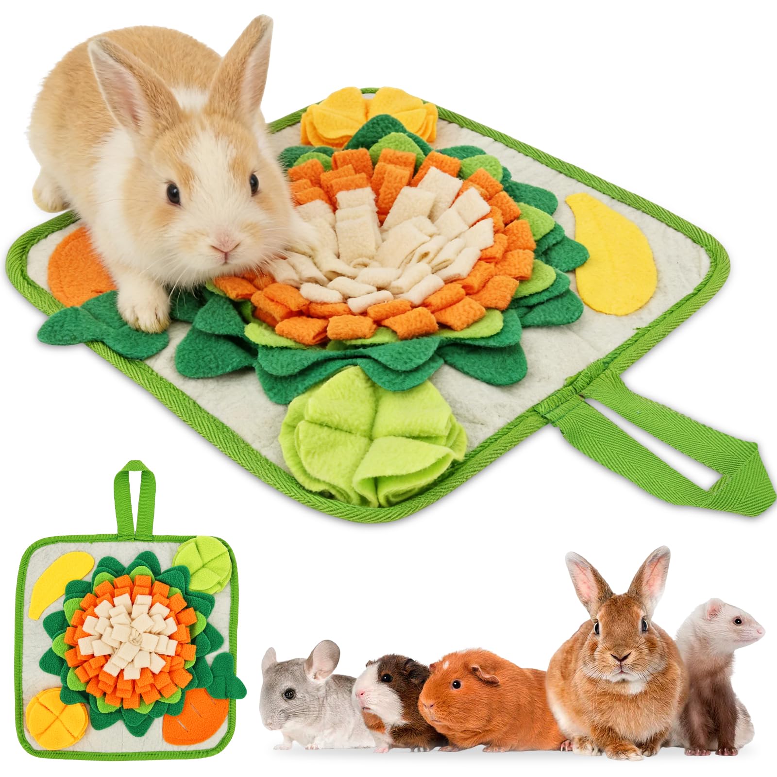 FOPPLA Soft Snuffle Mat for Small Pets, Interactive Enrichment Foraging Toy with Non-Slip Backing, Washable Treat Dispenser Feeding Mat for Rabbits, Guinea Pigs, Hamsters, and Kittens, Indoor Use
