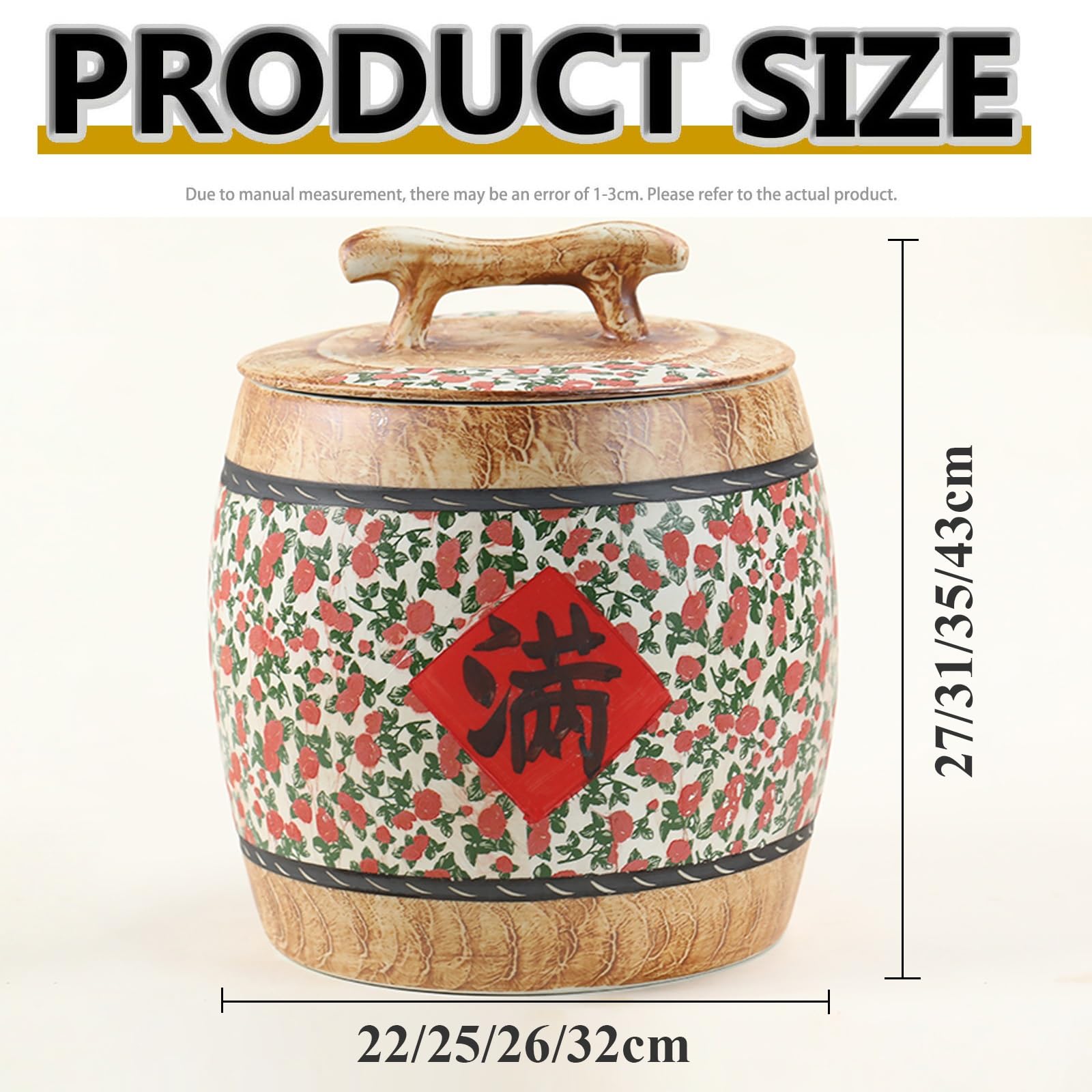 Contenitore In Ceramica Per Riso, Cilindro In Ceramica Per Riso Con Coperchio, Vasi Di Conservazione Alimentare In Stile Cinese, Distributori Di Cibo Classici, Secchio In Ceramica Per Riso(B,25KG)