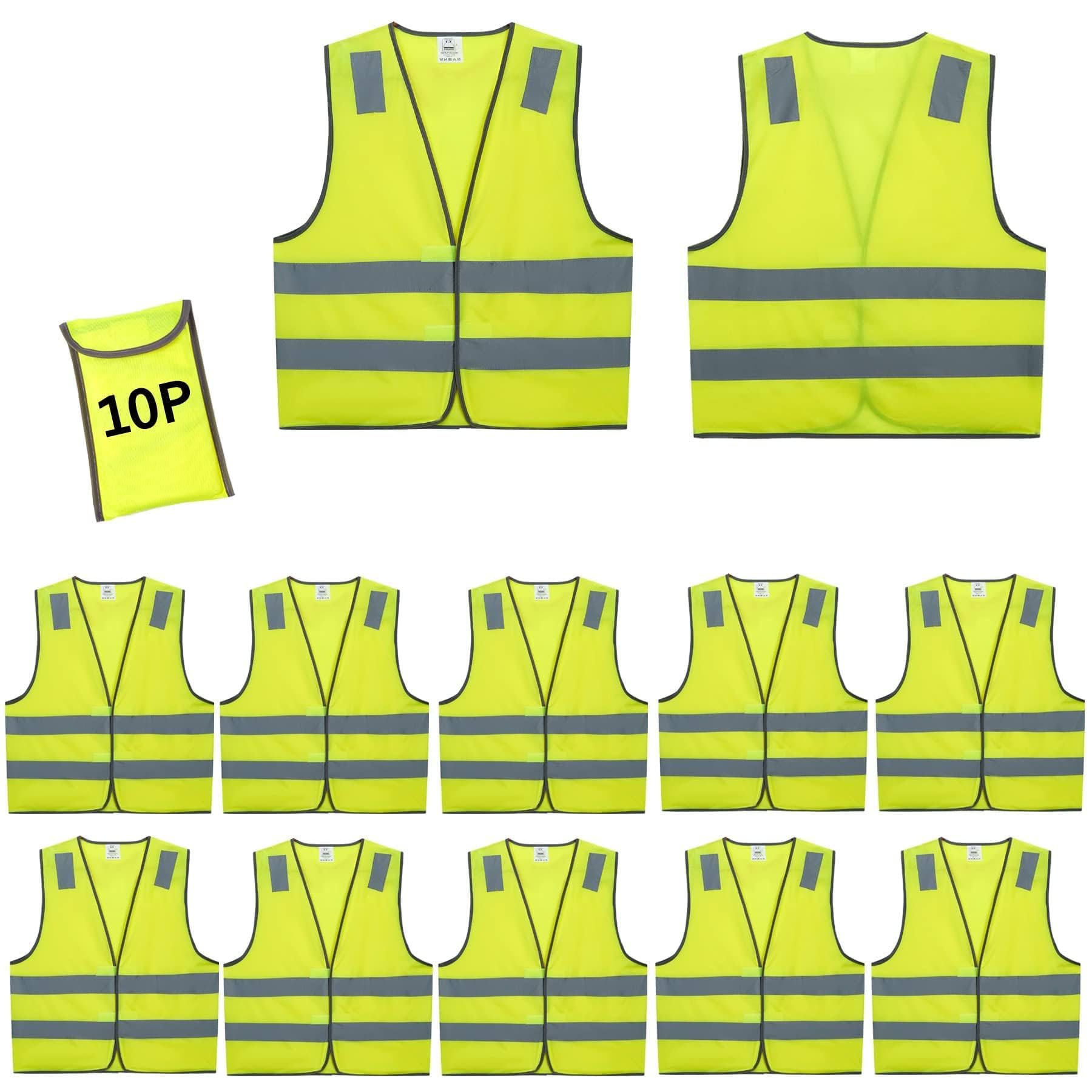 Lavori-AK Safety Vests 10 Bulk Pack -Yellow Reflective High Visibility Class 2 Construction Work Vests for Men,Woman