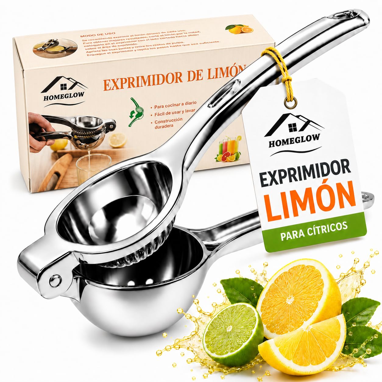 Exprimidor de Limón Manual de Acero Inoxidable Grande HOMEGLOW · Prensa Cítricos para Limones y Limas · Resistente Ergonómico para Cocina Doméstica y Profesional