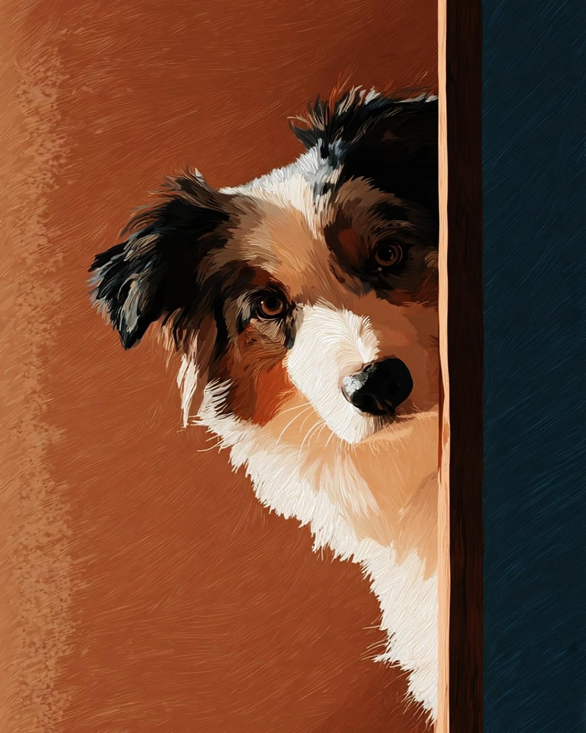 Liubaishi Multicolour Paint By Numbers For Adults, Diy Acrylic Painting Kit, Peeking Puppy Dog Theme, 40X50 Cm Linen Canvas With 3 Brushes
