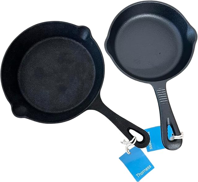 Thorness Set of Two Cast Iron Skillets 1 x 8 Inch and 1 x 6 inch | Oven Safe Tarte Tatin Skillet Frying Pan for Indoor and Outdoor use | Cast Iron Cookware | Grill Pan | Stove Top | Skillet Pan