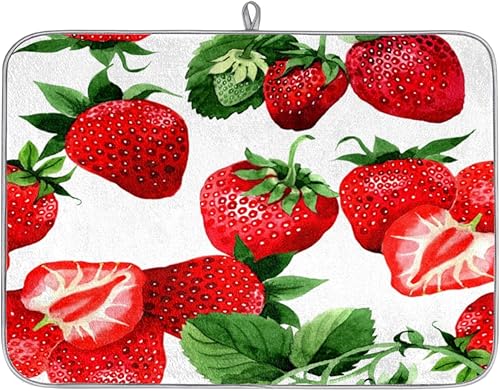 Miniatura 1 de Fruit Strawberry Dish Drying Mat 16x18 Inch Absorbent Reversible Microfiber Dish for Kitchen Coffee Bar Countertop