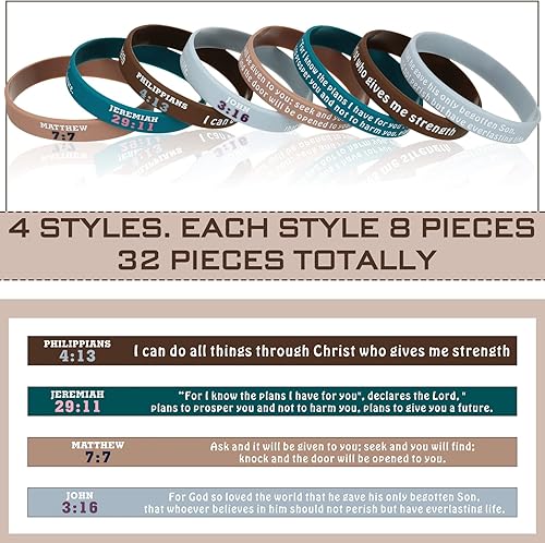 Miniatura 2 de 32 pulseras de goma religiosas con versículos de la Biblia, pulseras de silicona cristianas, pulseras de goma de las Escrituras, pulseras