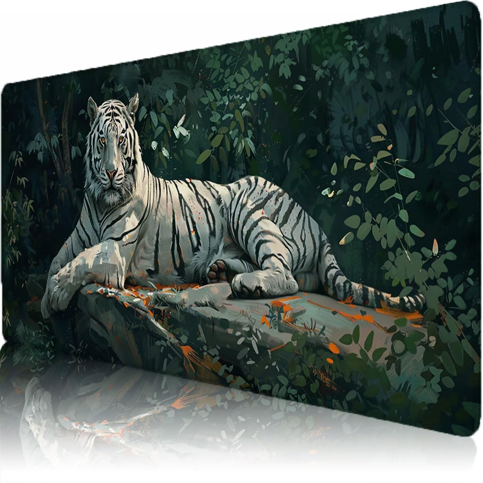 Alfombrilla Ratón XXL 1200 x 600 x 3 mm, Alfombrilla Escritorio, Tigre Grande Protector de Mesa con Base de Goma Antideslizante y Bordes Cosidos, Impermeable, para Oficina, PC, Gaming (Bosque) L-x4536