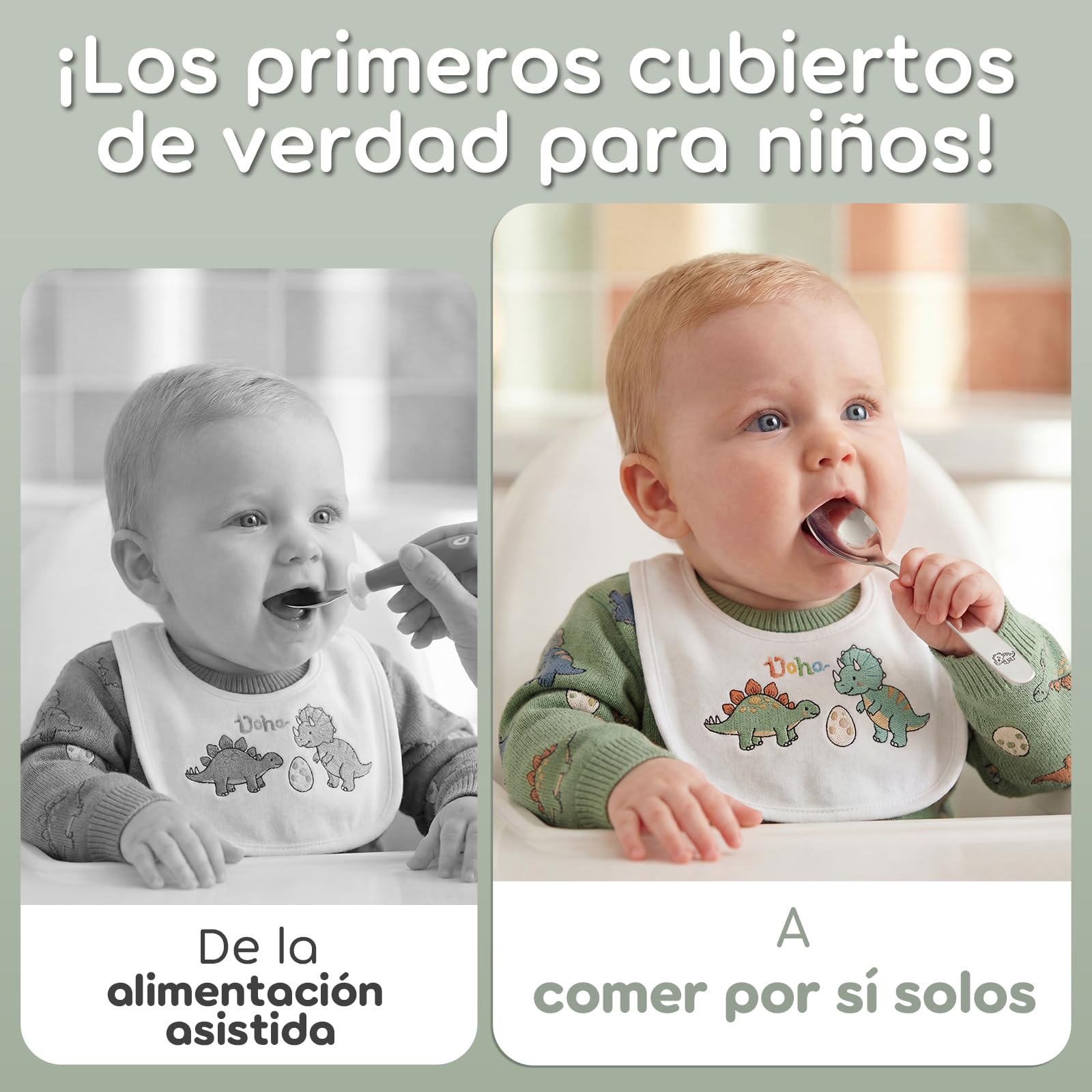Lehoo Castle Cubiertos Infantiles de Acero Inoxidable, Set 6 Piezas Cubiertos Bebe Dinosaurios, 2 x Tenedores, 2 x Cucharas, 2 x Cuchillos, Vajilla Bebé y Niños