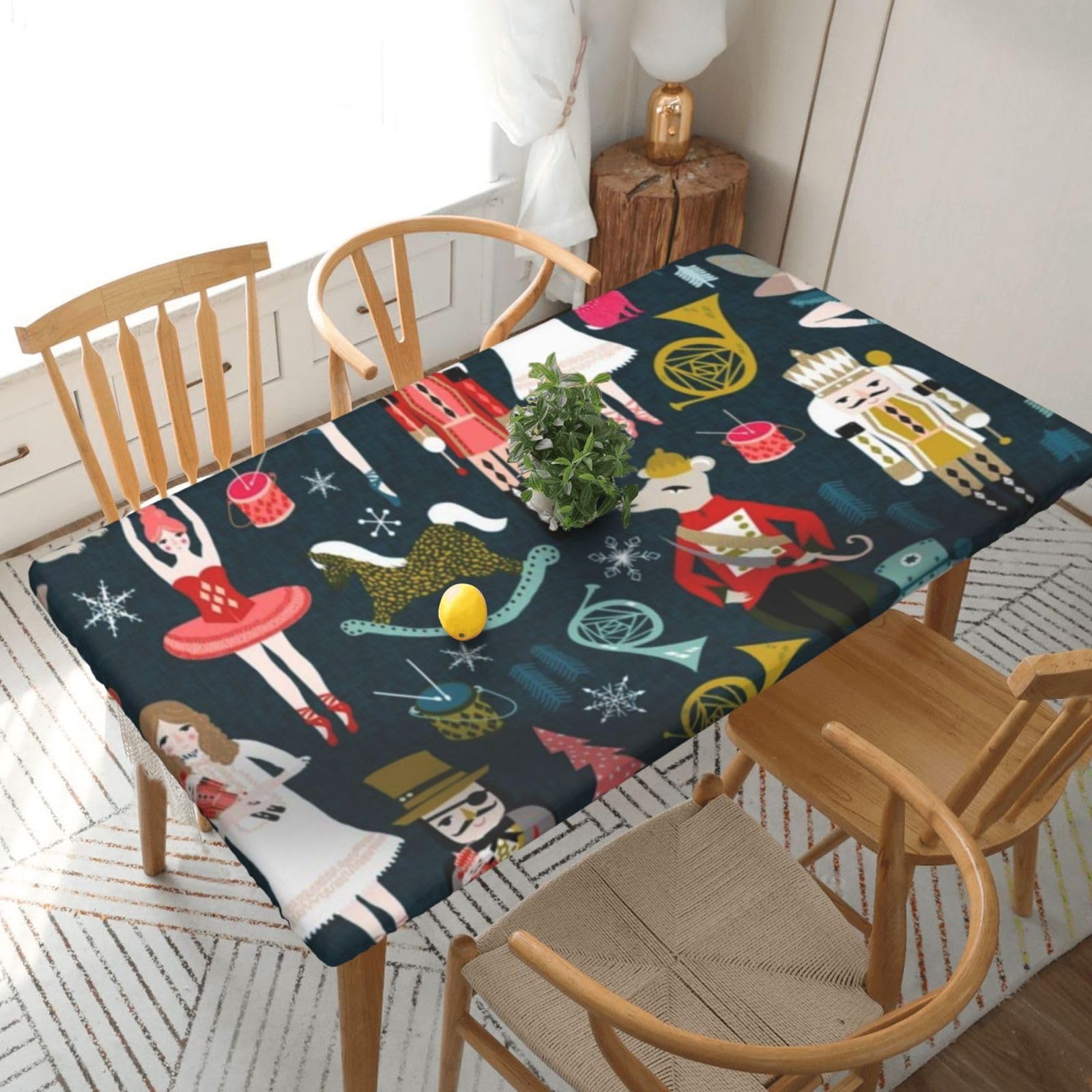 BNVSADC Women's Nutcracker Ballet Xmas Dance Printed 5FT Tablecloth Polyester Kitchen Water Resistant Table Cloth Dining Table Decoration Table Covers, 152x76 CM