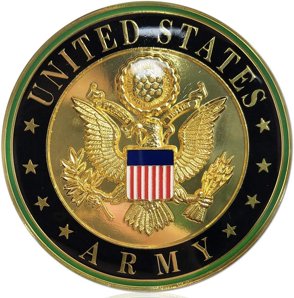 U.S. Army Metal Auto Decal Car Emblem Military Challenge Coin Veteran Gift