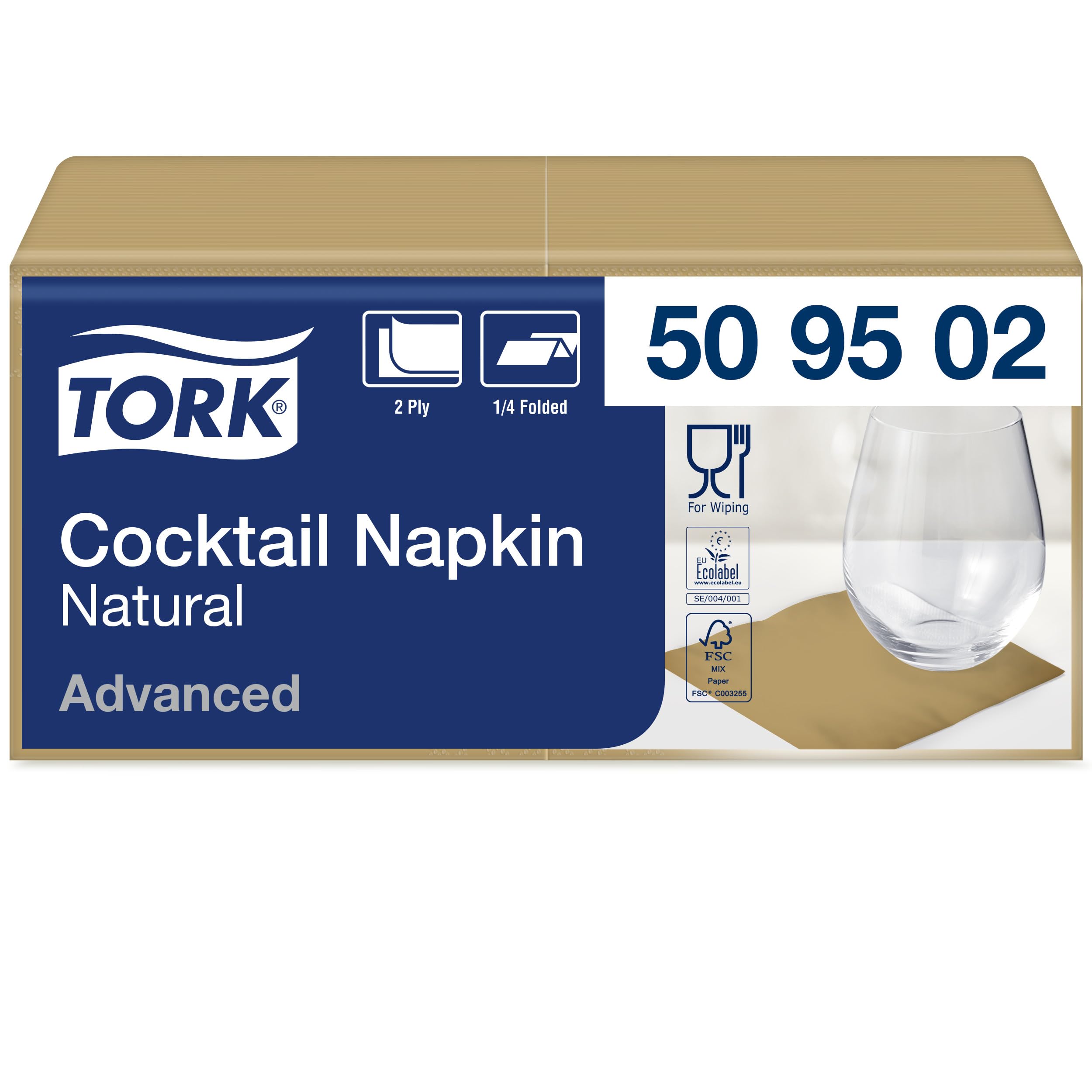 Tork naturaleza con símbolo medioambiental preimpreso, Servilleta de cóctel, 8 x 200 servilletas, 509502