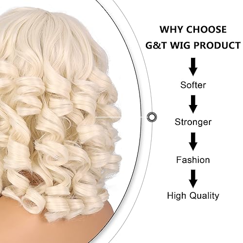 Miniatura 4 de G&T Wig Pelucas cortas y rizadas para mujer, peluca rubia suave y rizada con flequillo, afro, rizado, resistente al calor, peluca sintética de