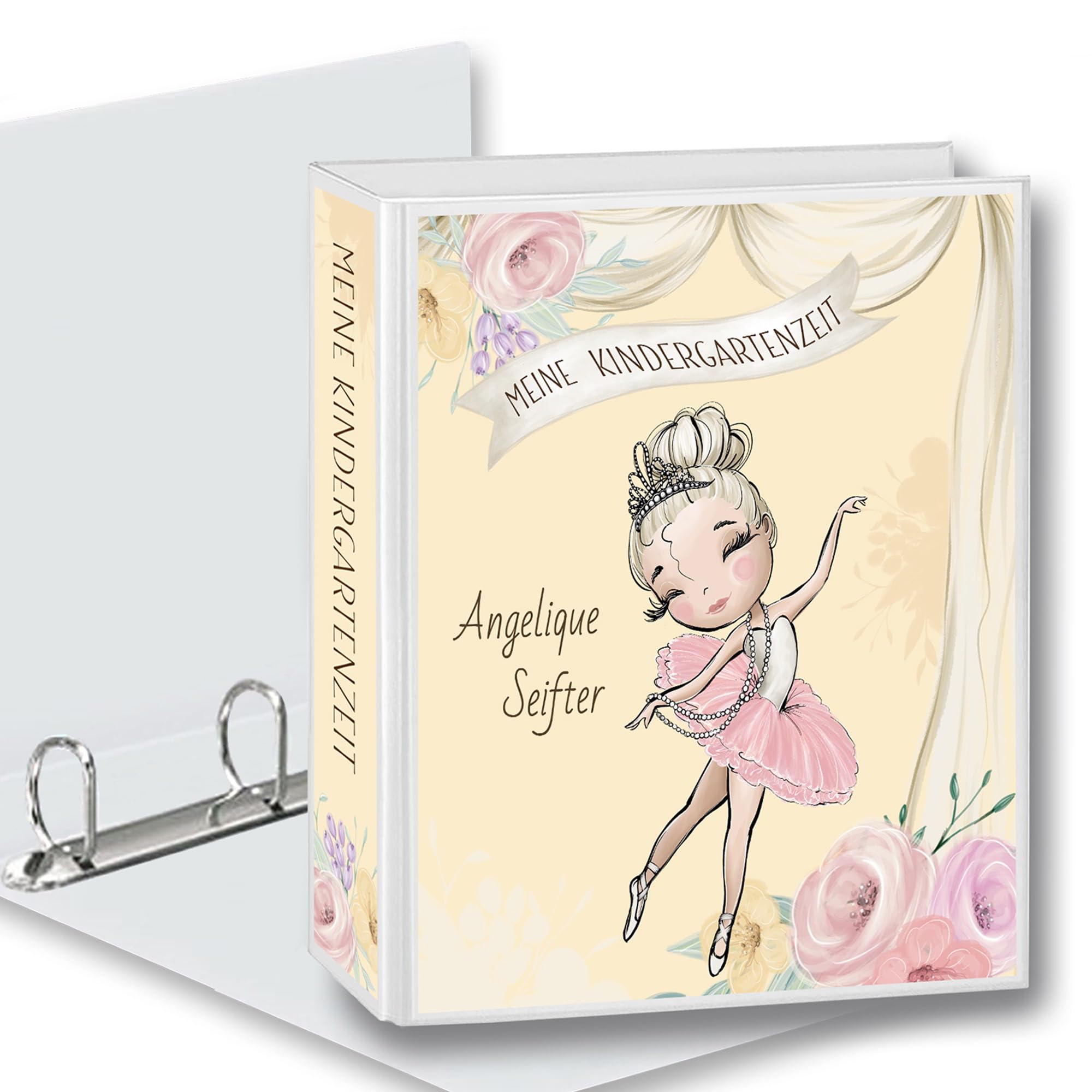 Kindergarten Ordner personalisiert mit Namen und Wunschtext Ballerina Fly Balett A4 - Meine Kindergartenzeit Kindergartenordner Krippenzeit Portfolioordner Sammelordner Mädchen Gelb
